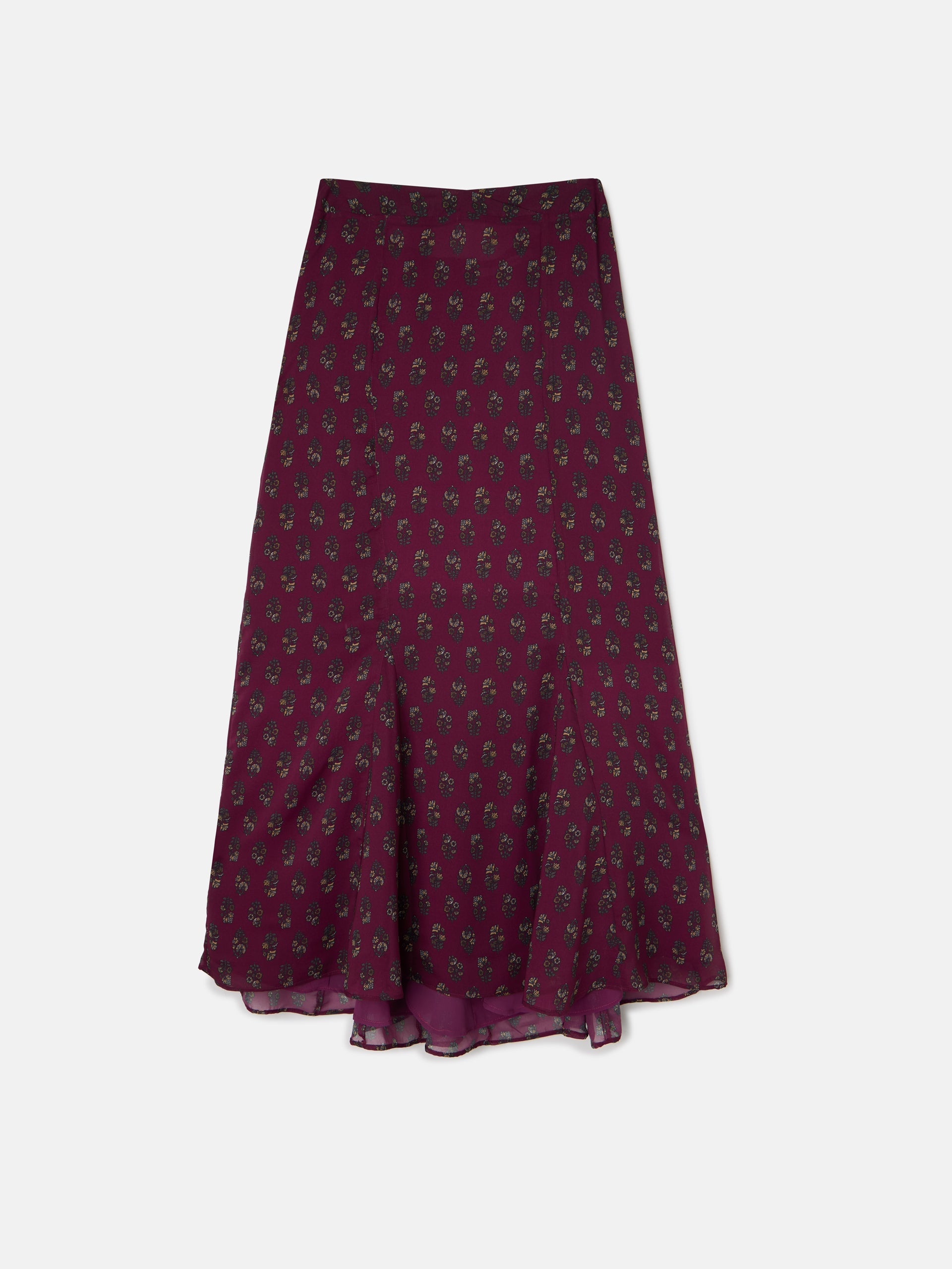 Falda midi estampado motivos burdeos