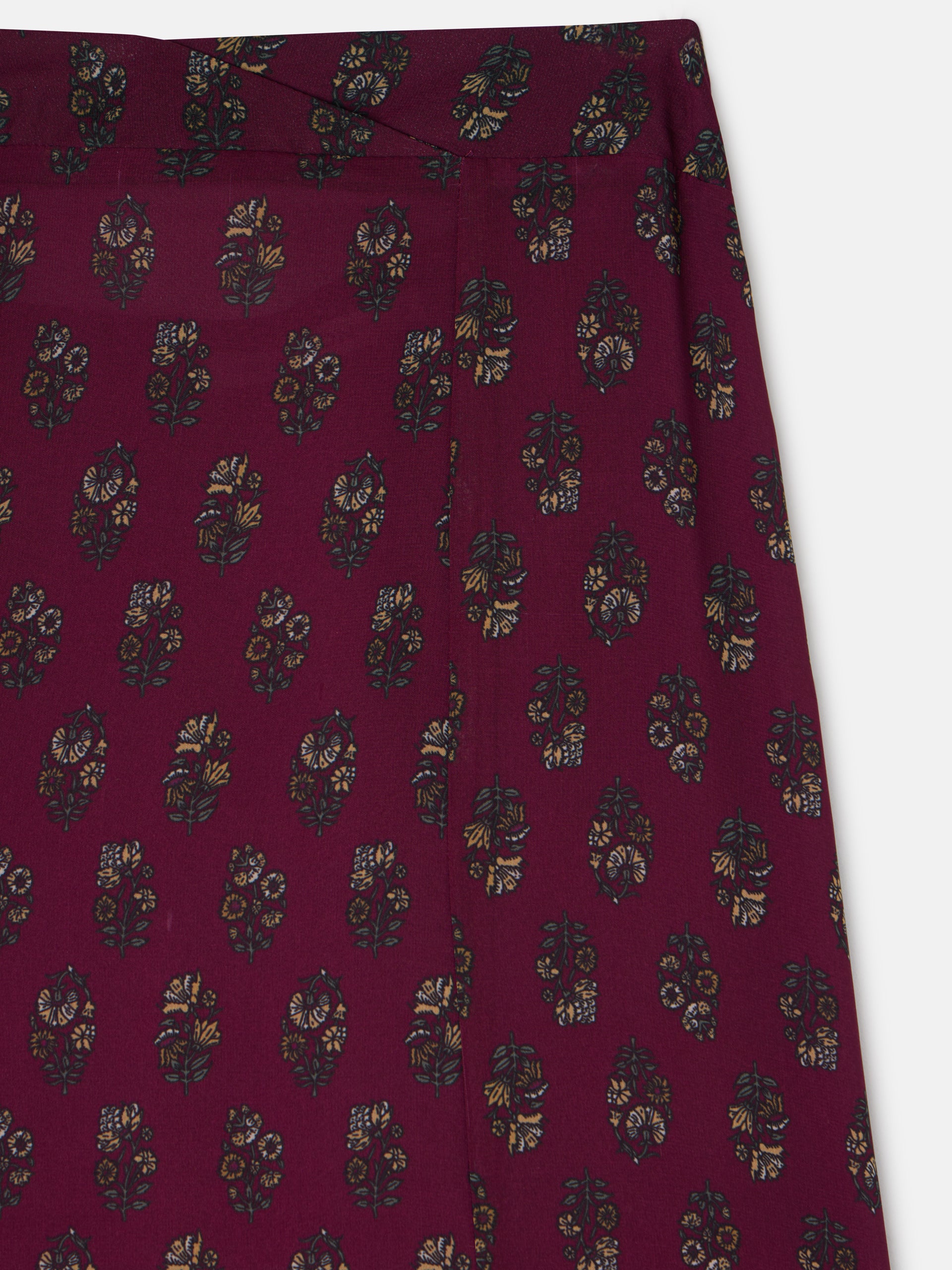 Falda midi estampado motivos burdeos