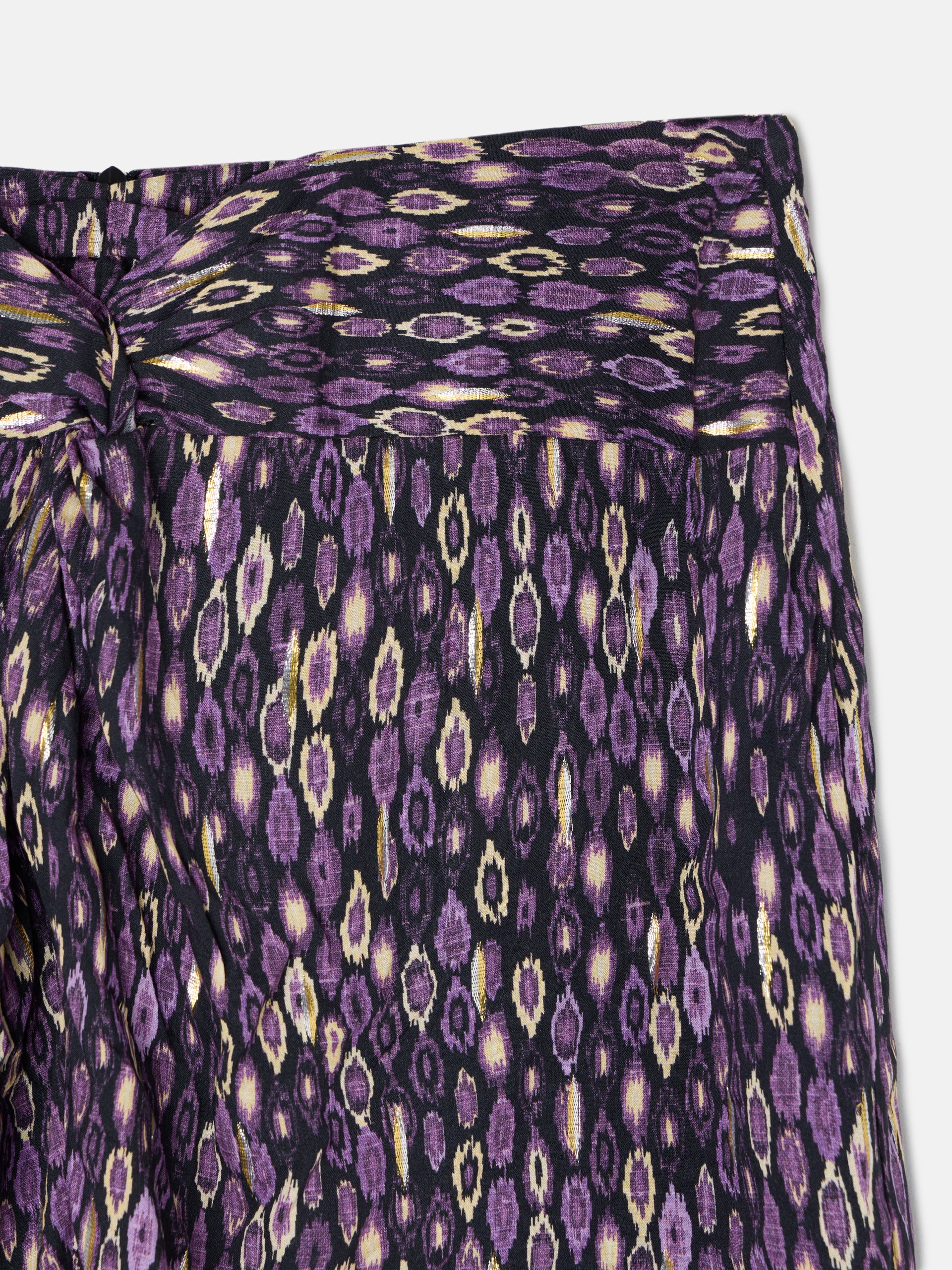 Purple ikat print midi skirt with opening