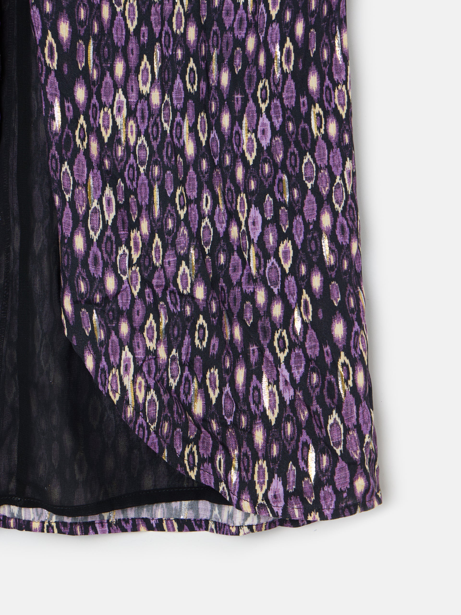 Purple ikat print midi skirt with opening