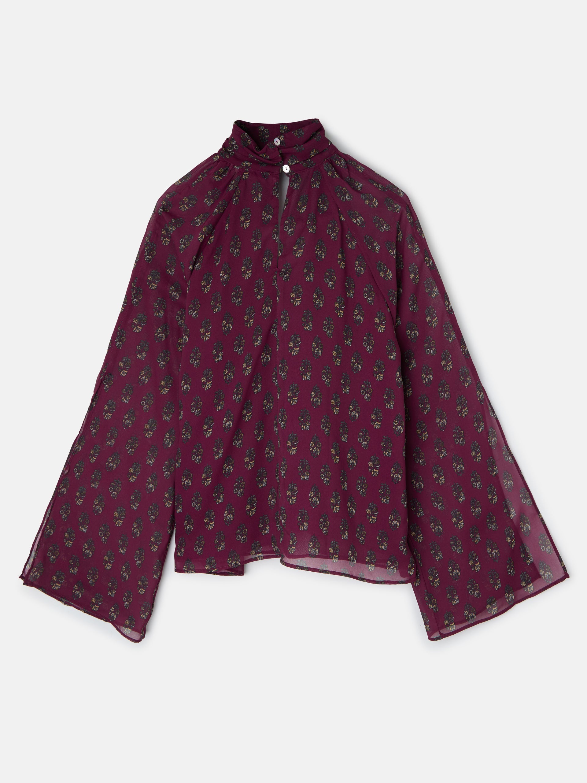 Blusa cuello estampado motivos burdeos