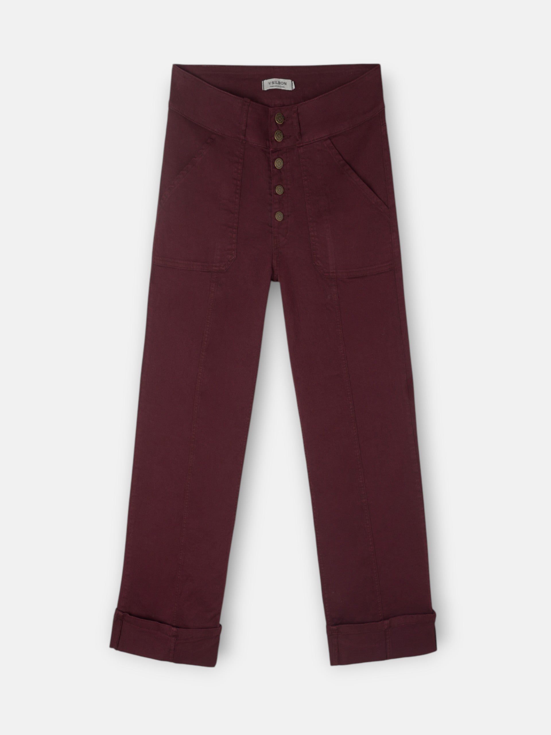 Pantalon en jean à revers bordeaux
