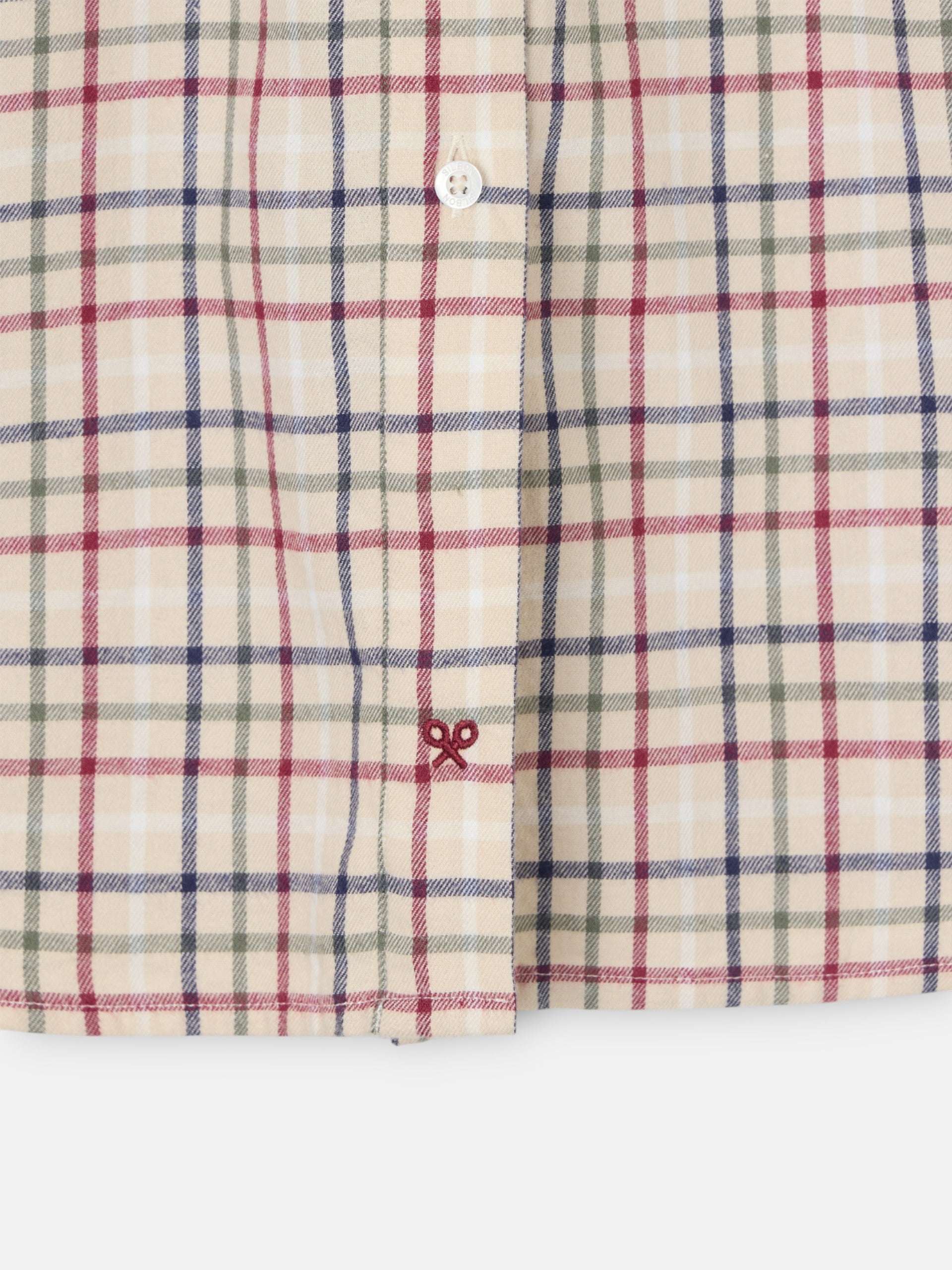 Chemise froncée à carreaux grenat et bleu