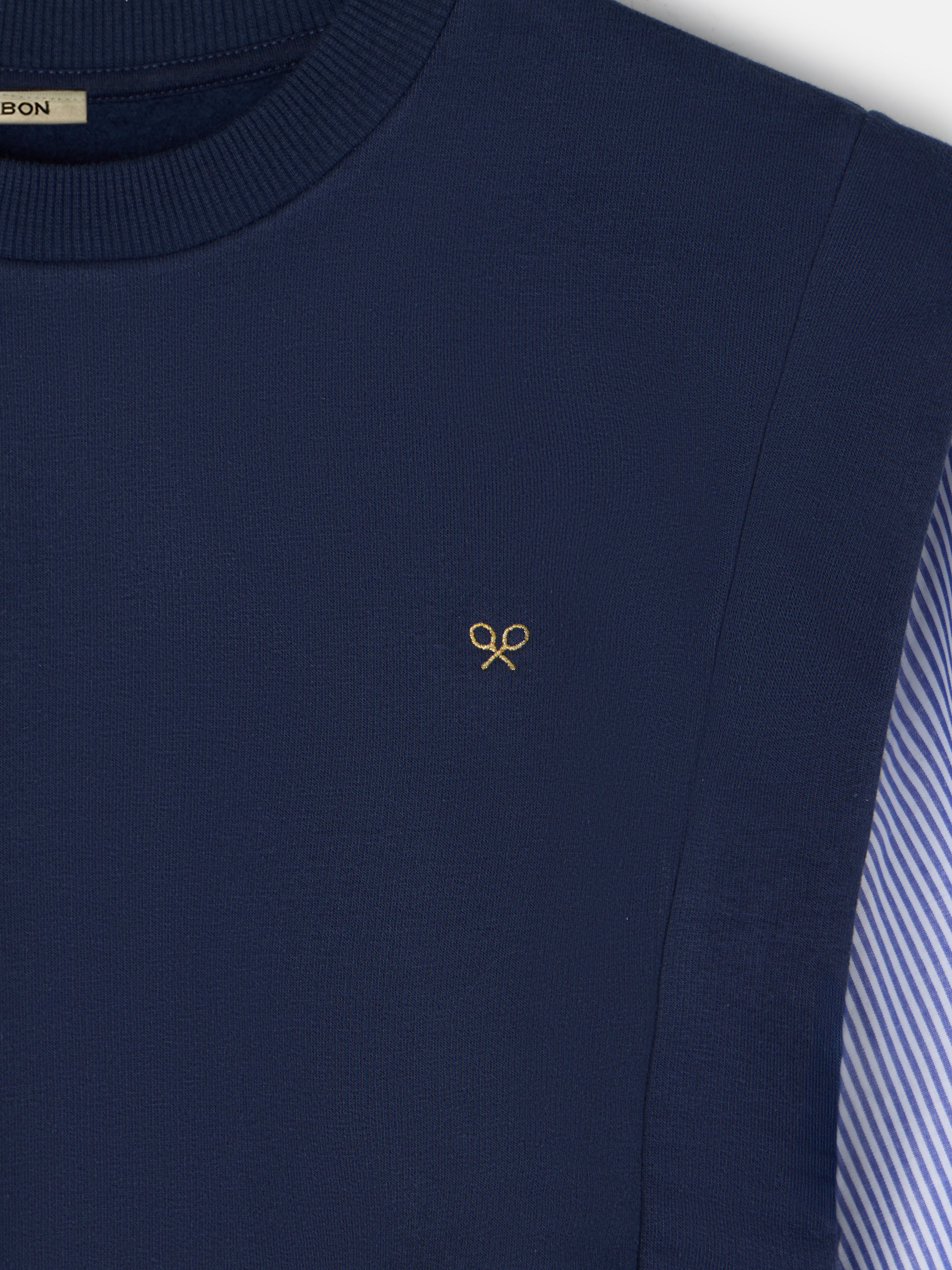 Women's sweatshirt with navy blue knitted sleeves