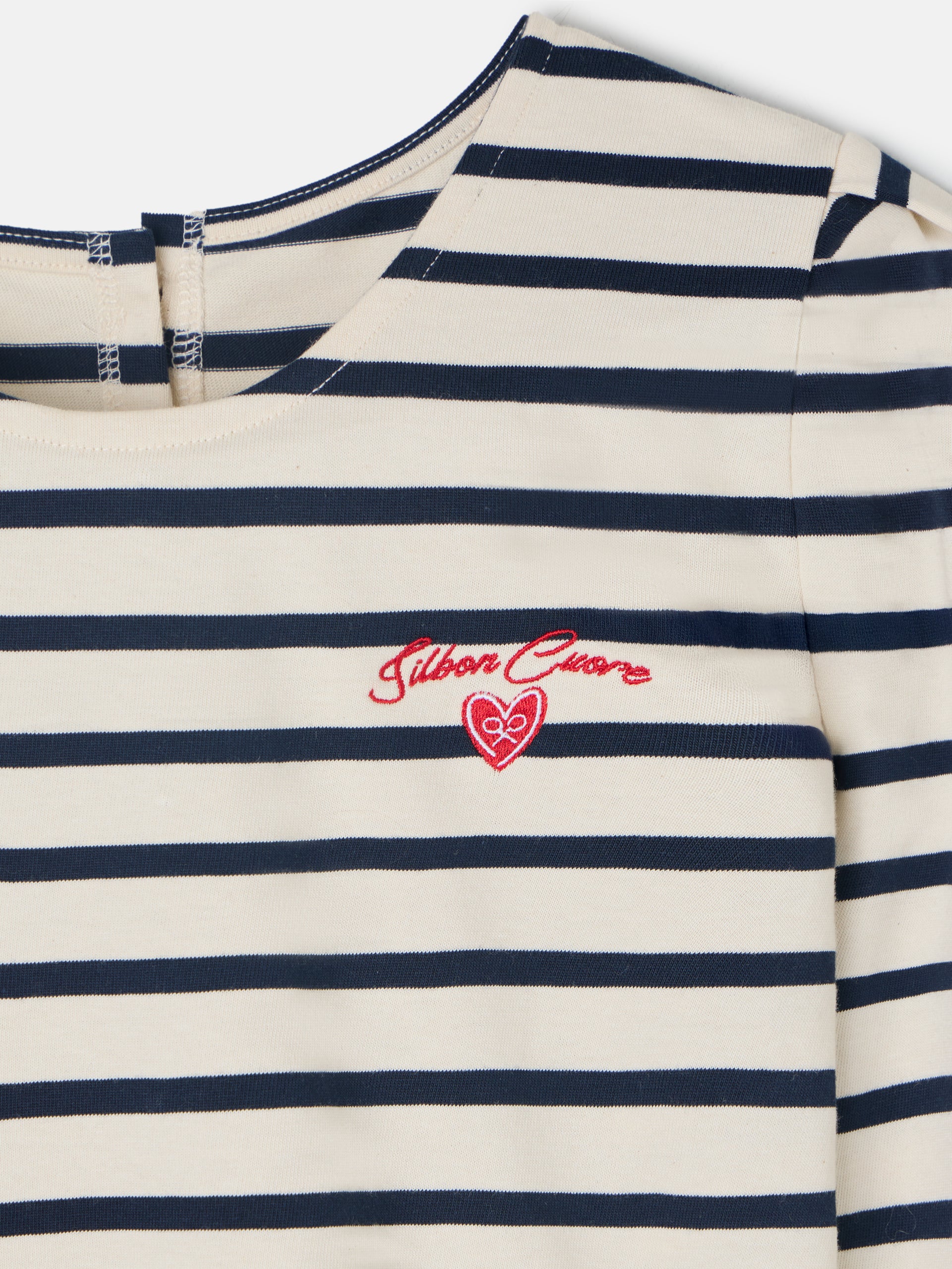 T-shirt femme boutons rayures bleu marine et crème