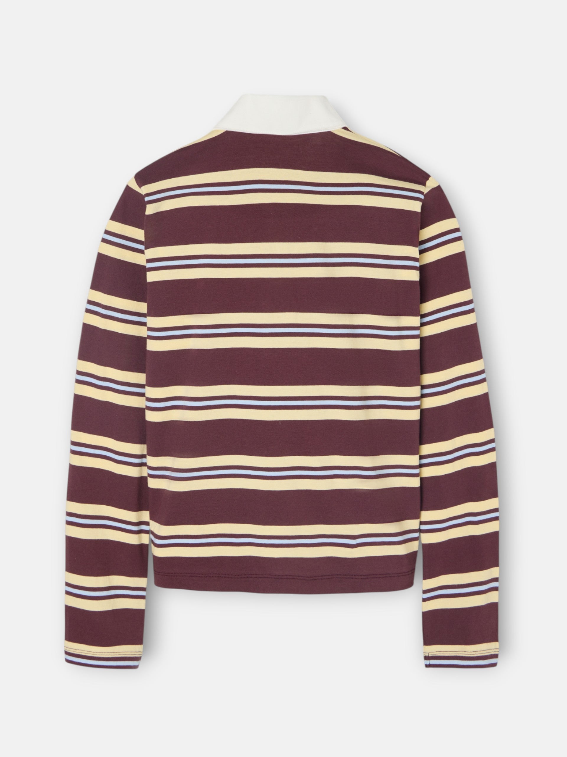 Women's polo shirt with burgundy and yellow stripes