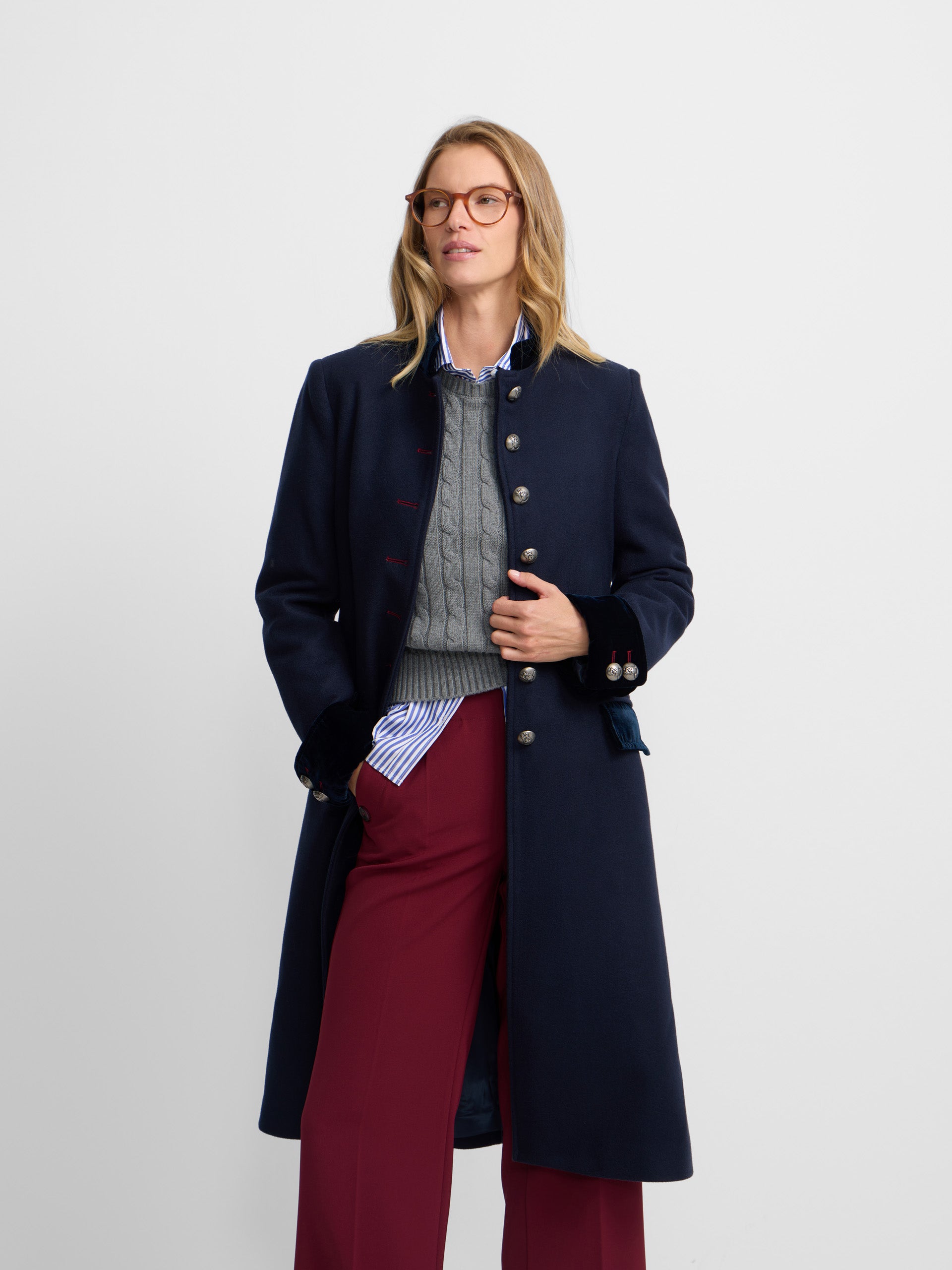 Long navy blue sailor coat