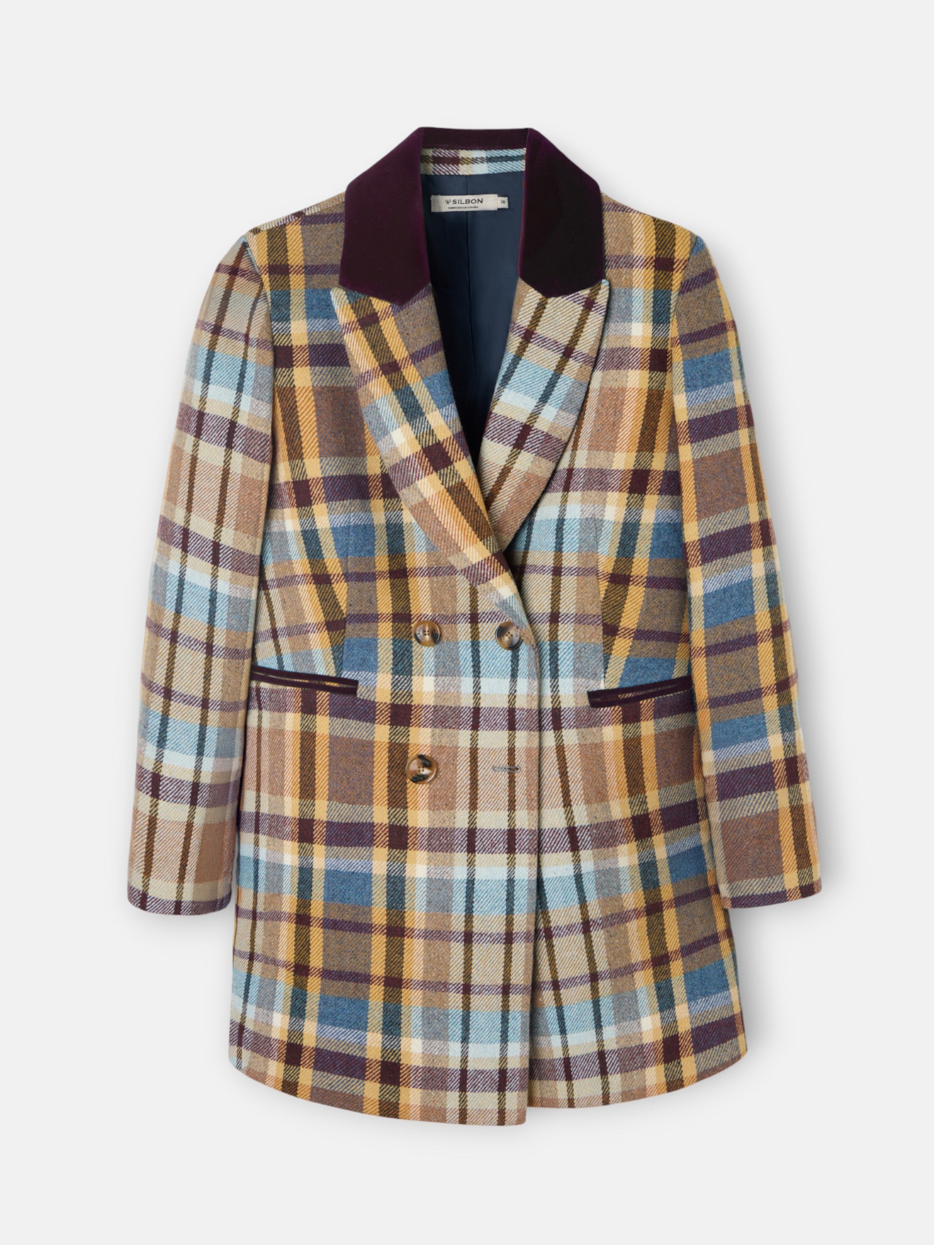 Casaco cruzado de xadrez castanho