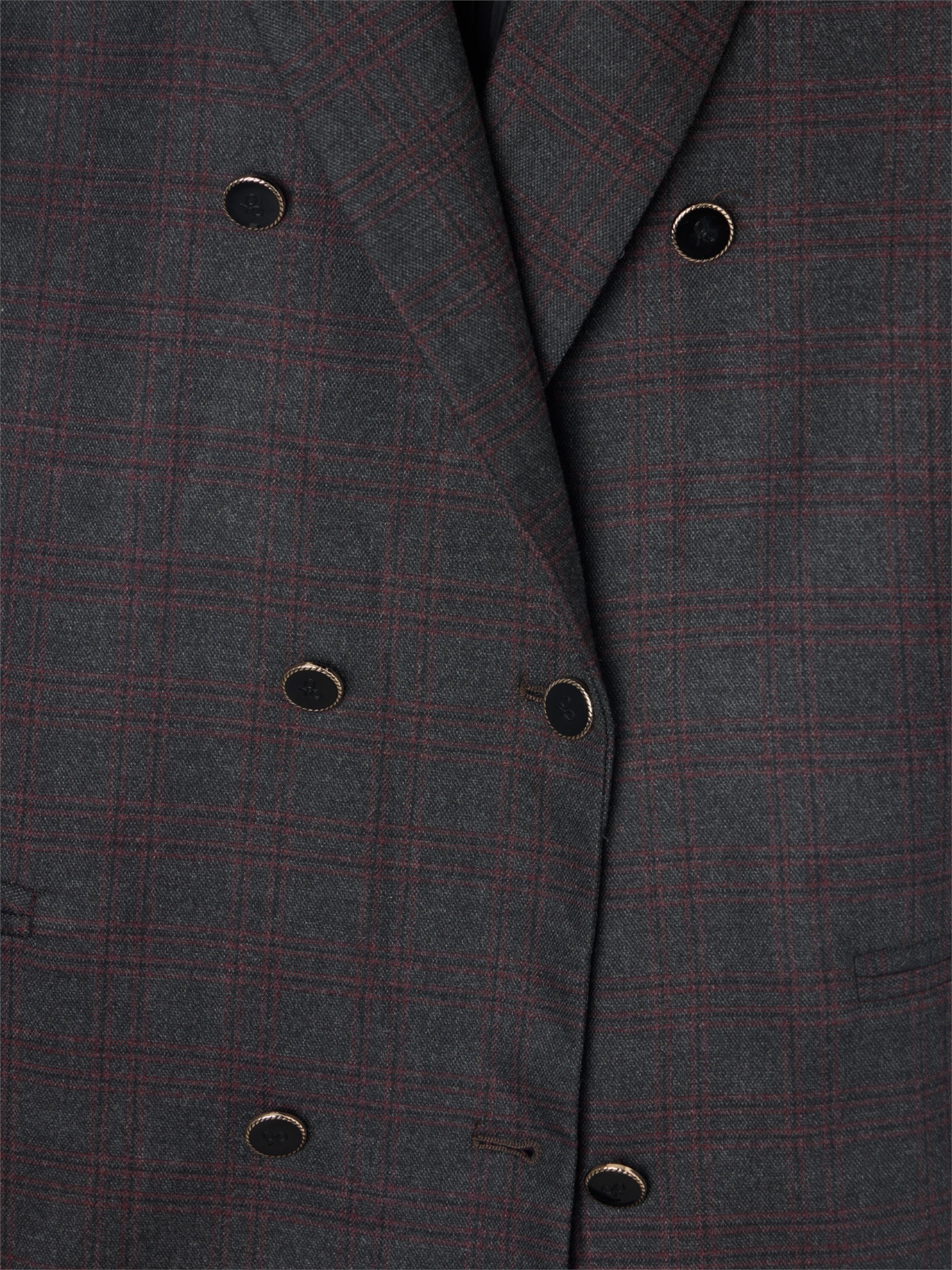 Blazer cruzado aos quadrados cinzentos e bordeaux