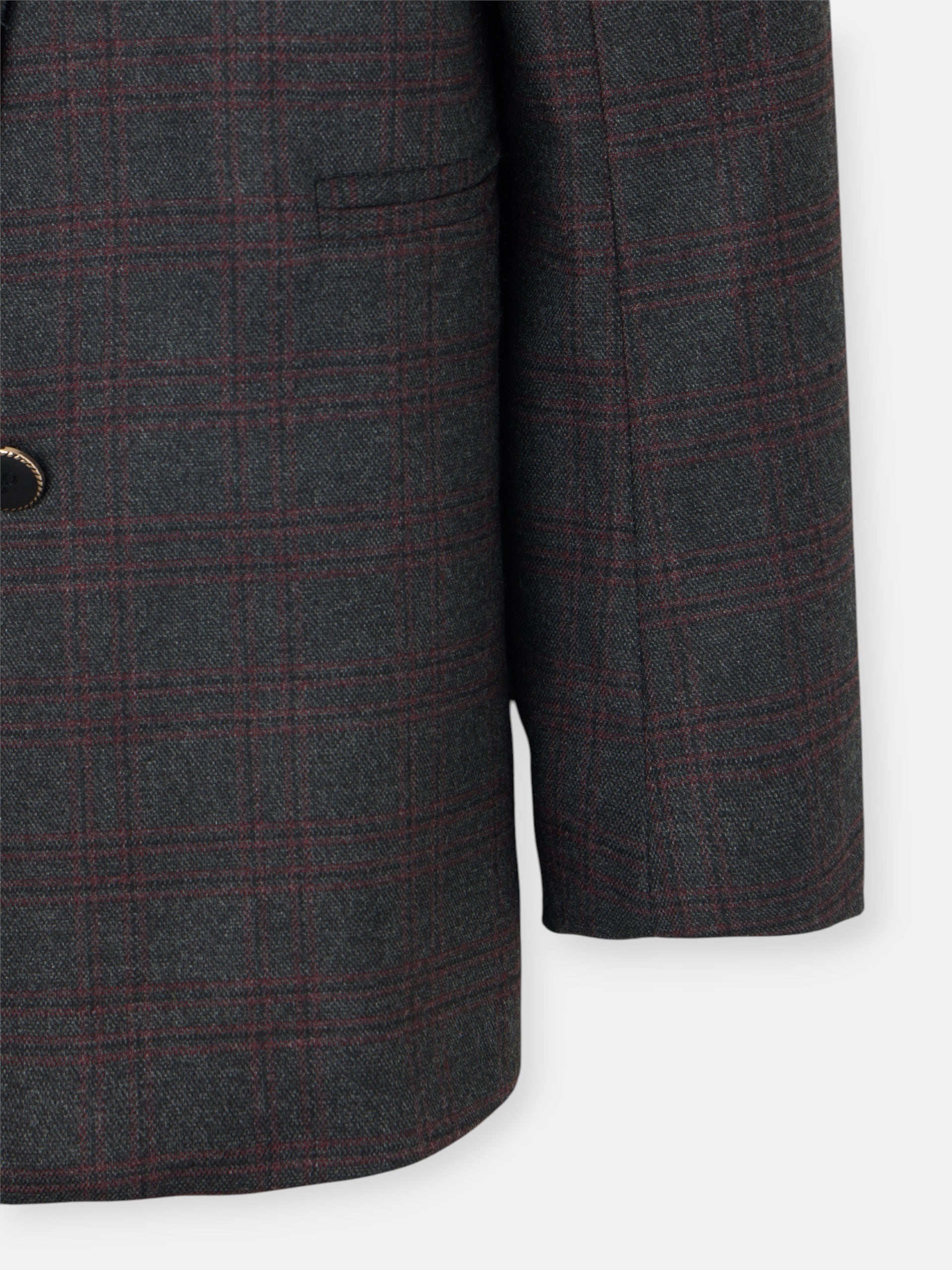 Blazer cruzado aos quadrados cinzentos e bordeaux