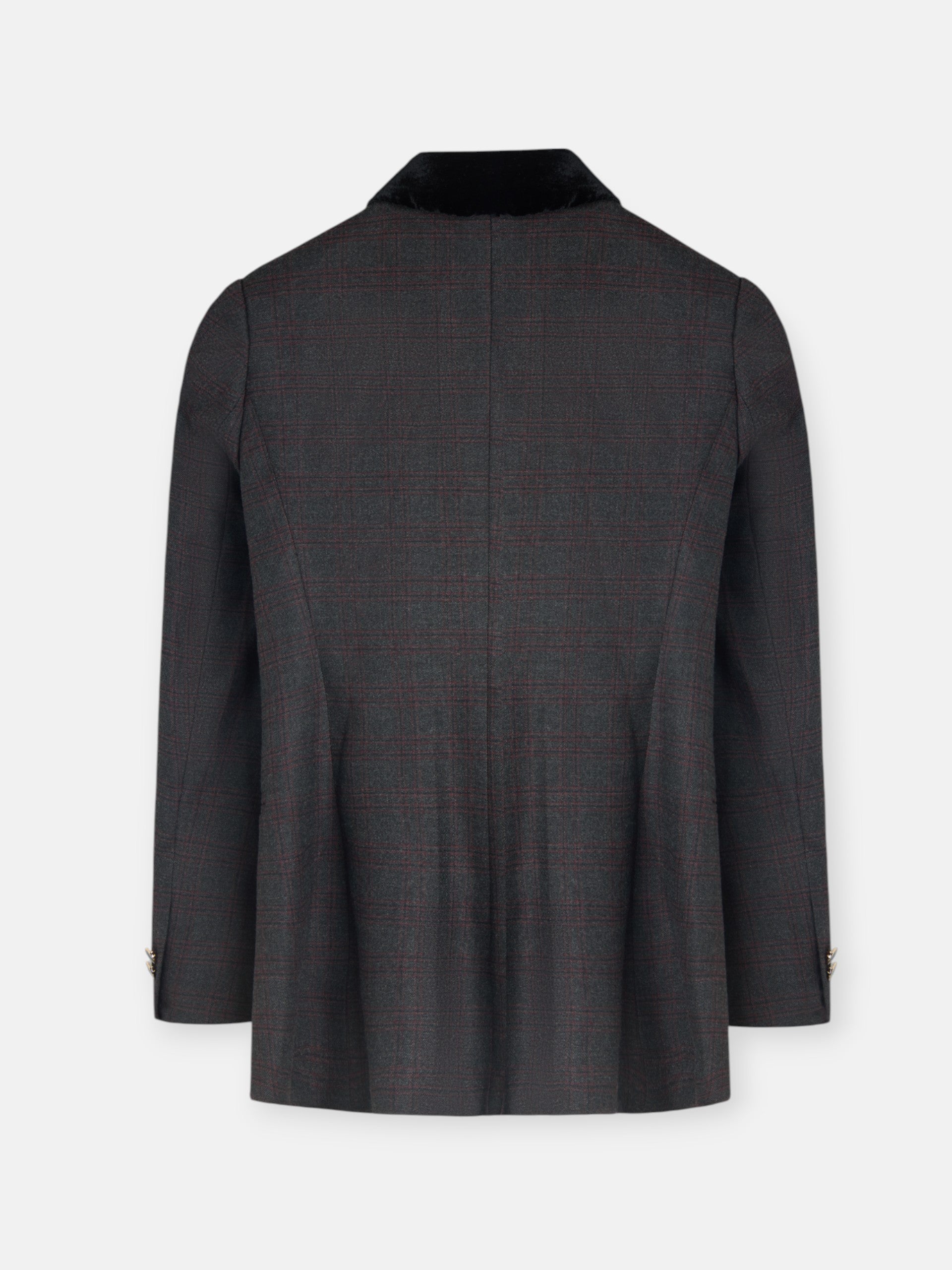 Blazer cruzado aos quadrados cinzentos e bordeaux