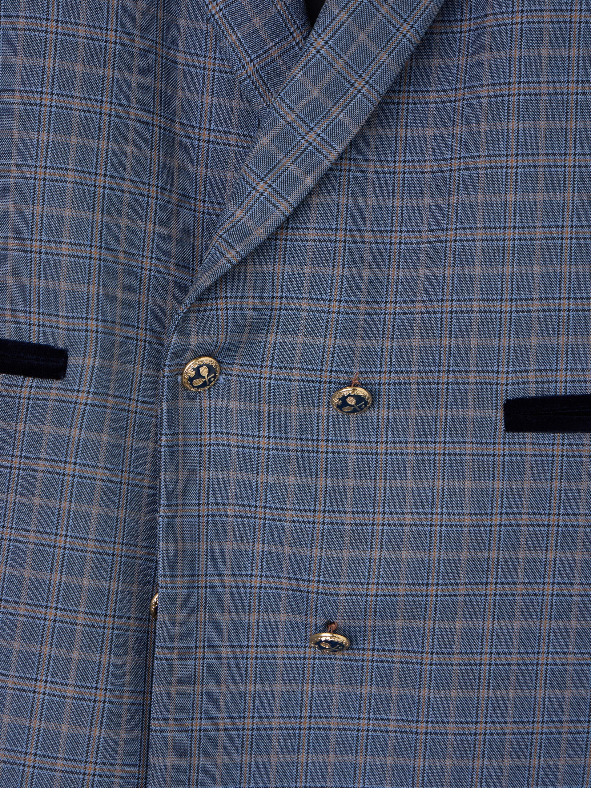 American velvet details blue checkered