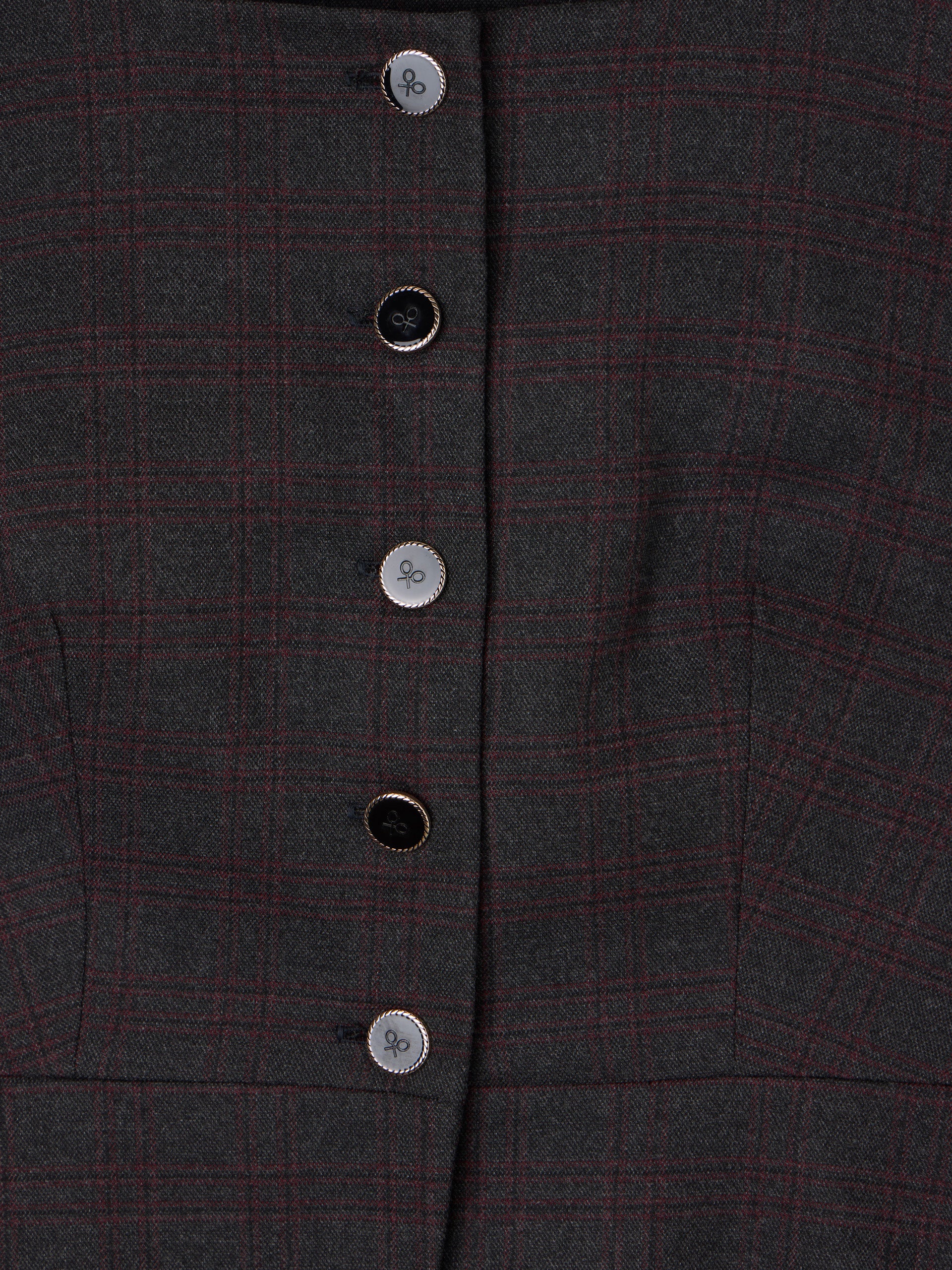 Chaleco largo cuadros grises y burdeos