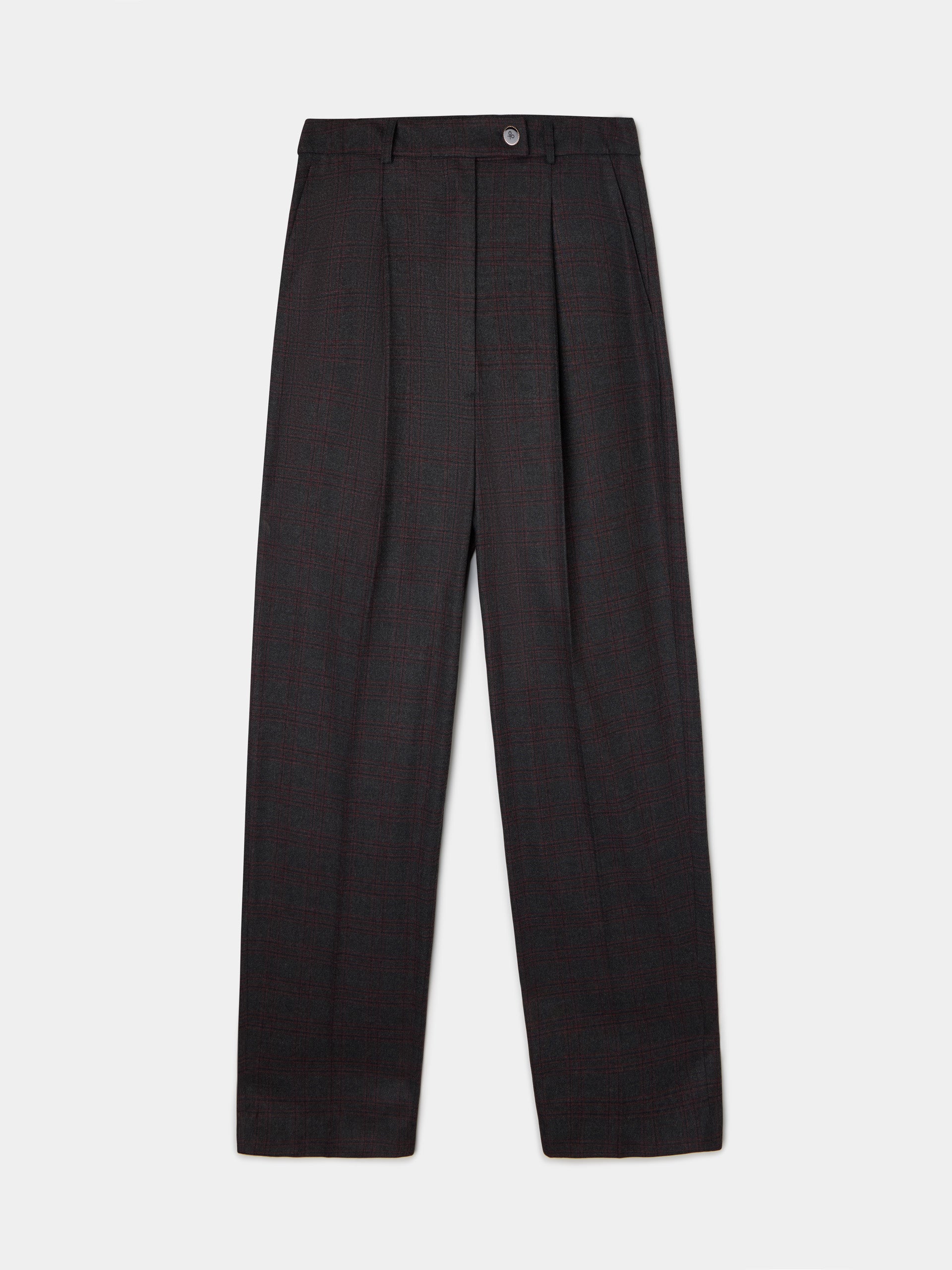 Gray and burgundy checked dress pants