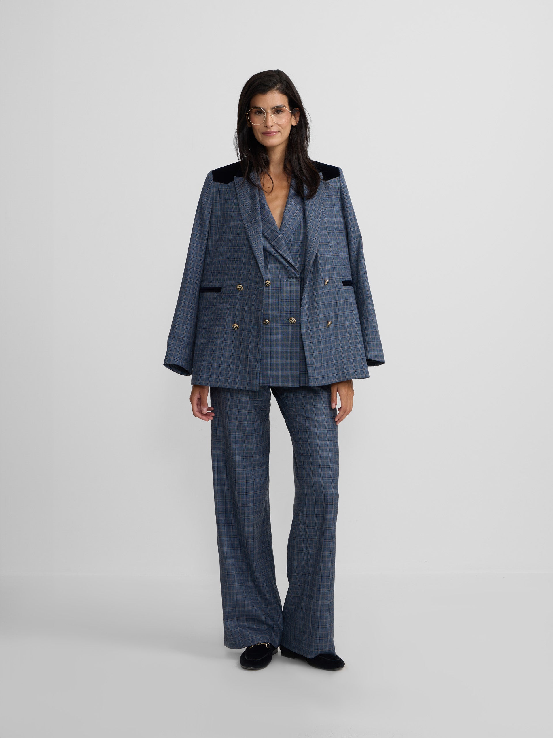 Blue checked dress pants