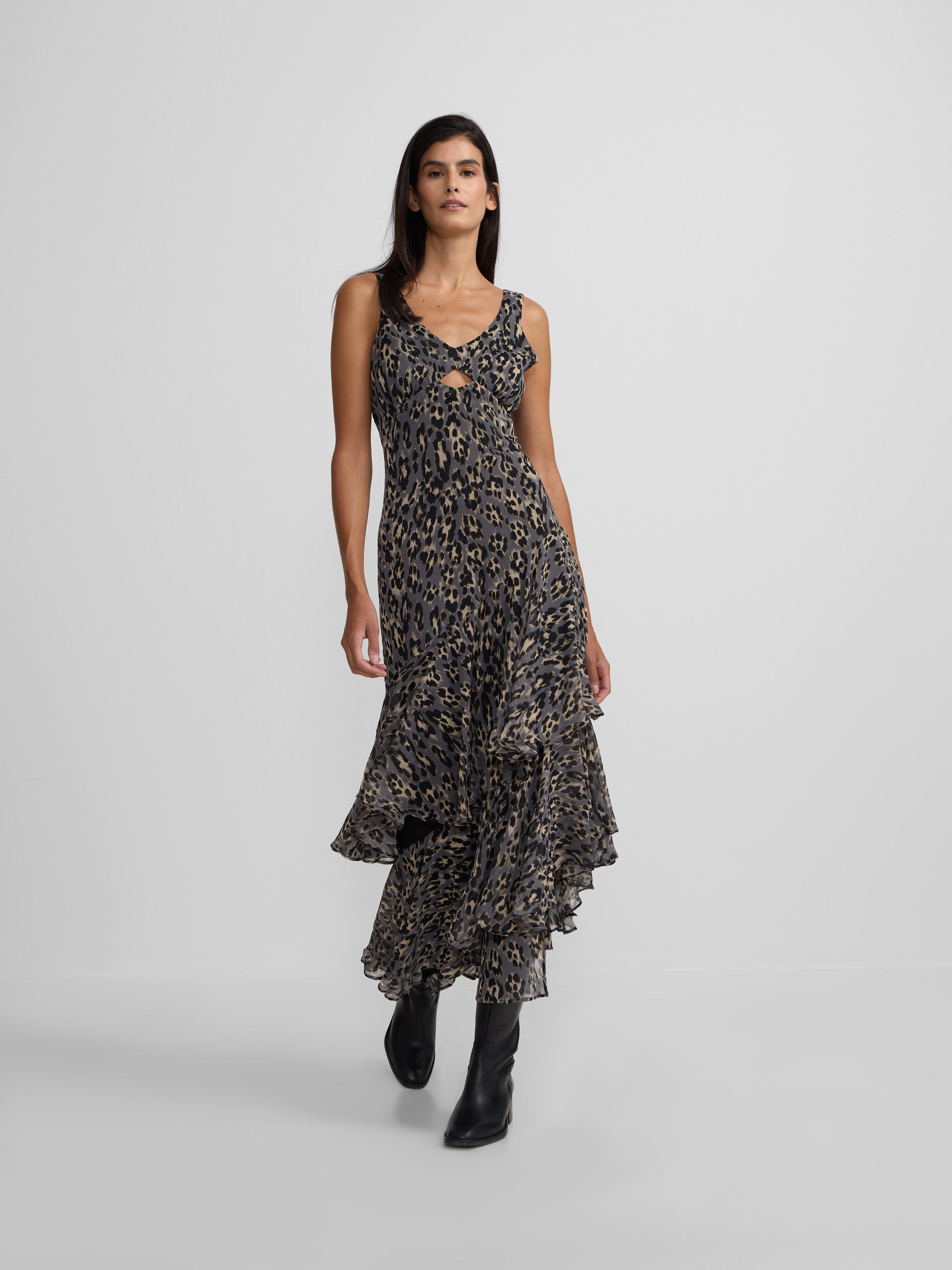 Vestido comprido estampado animal print azul