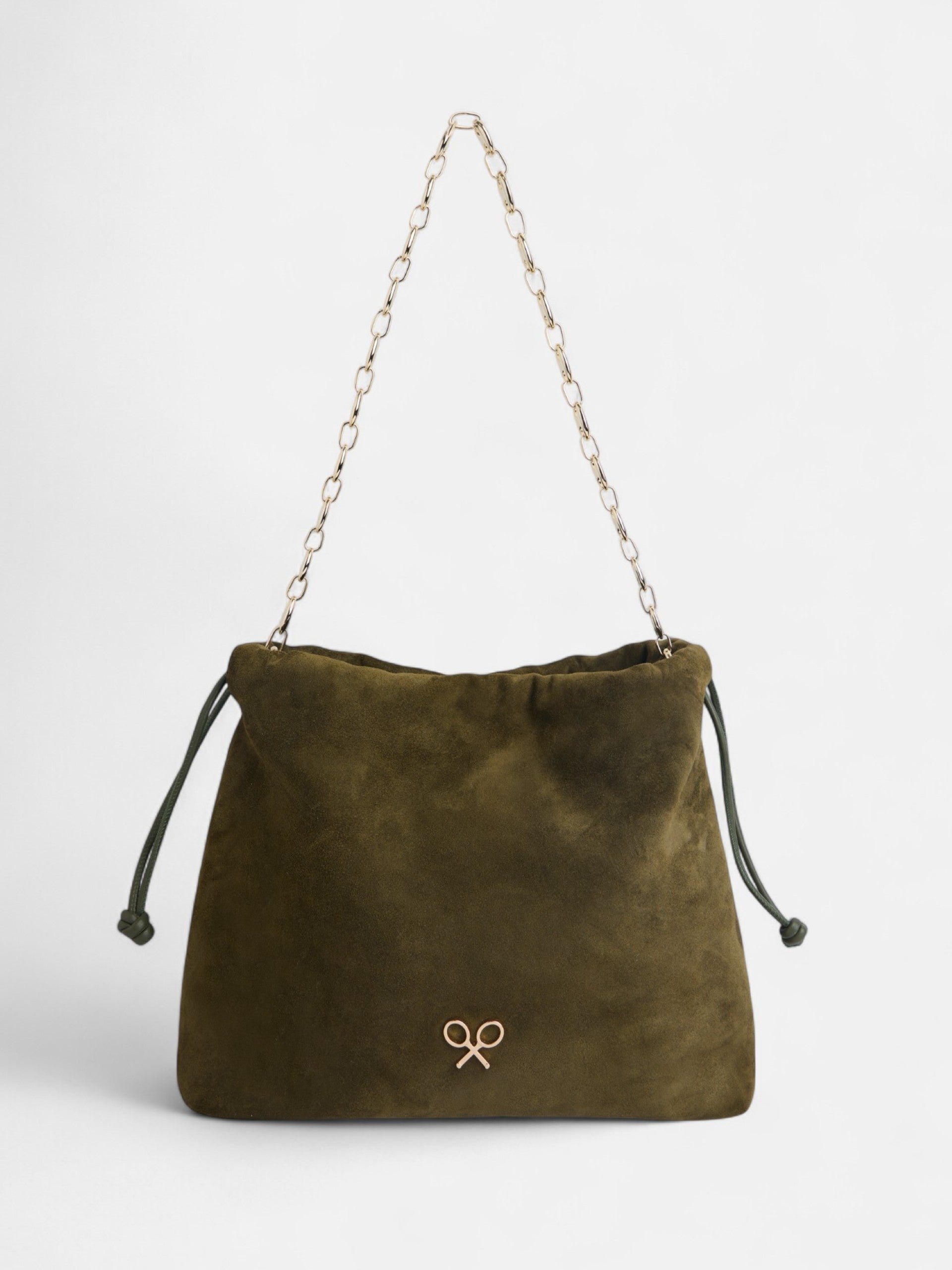 Green suede leather gathered bag