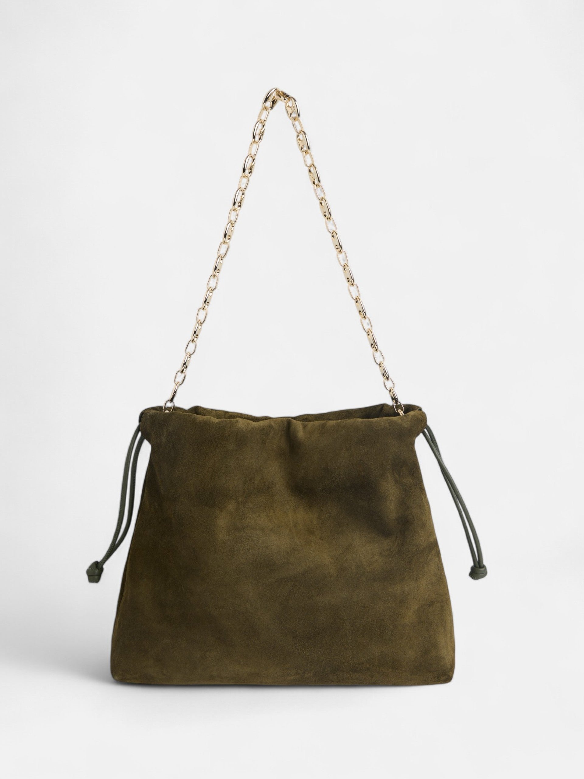 Green suede leather gathered bag