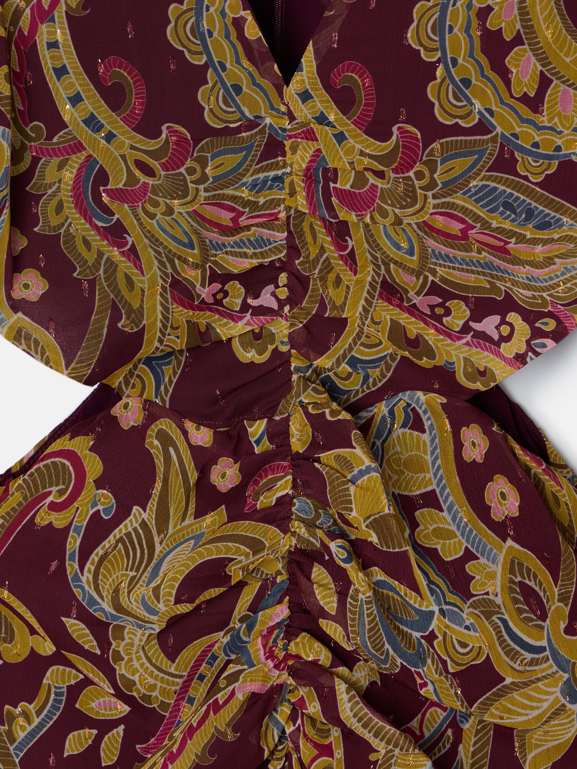 Vestido largo abertura estampado cachemir burdeos