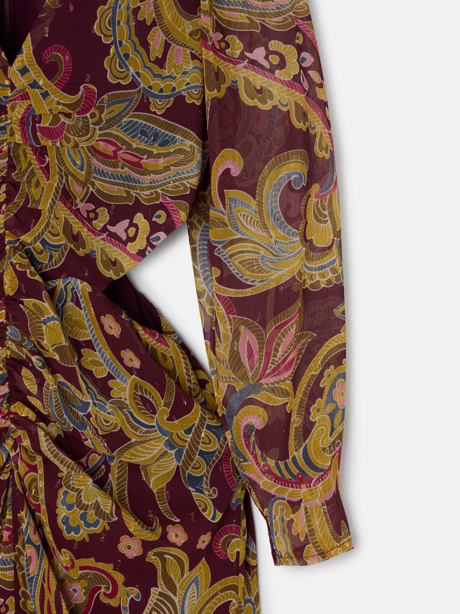 Vestido largo abertura estampado cachemir burdeos