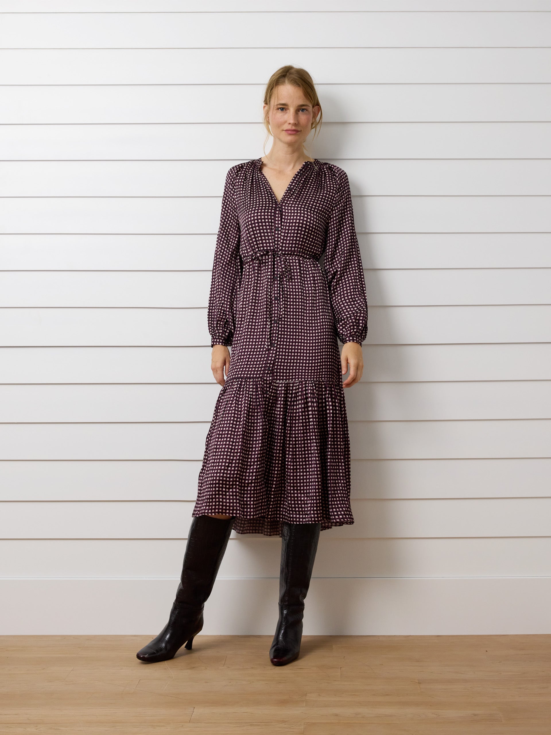 Vestido largo estampado geometrico morados