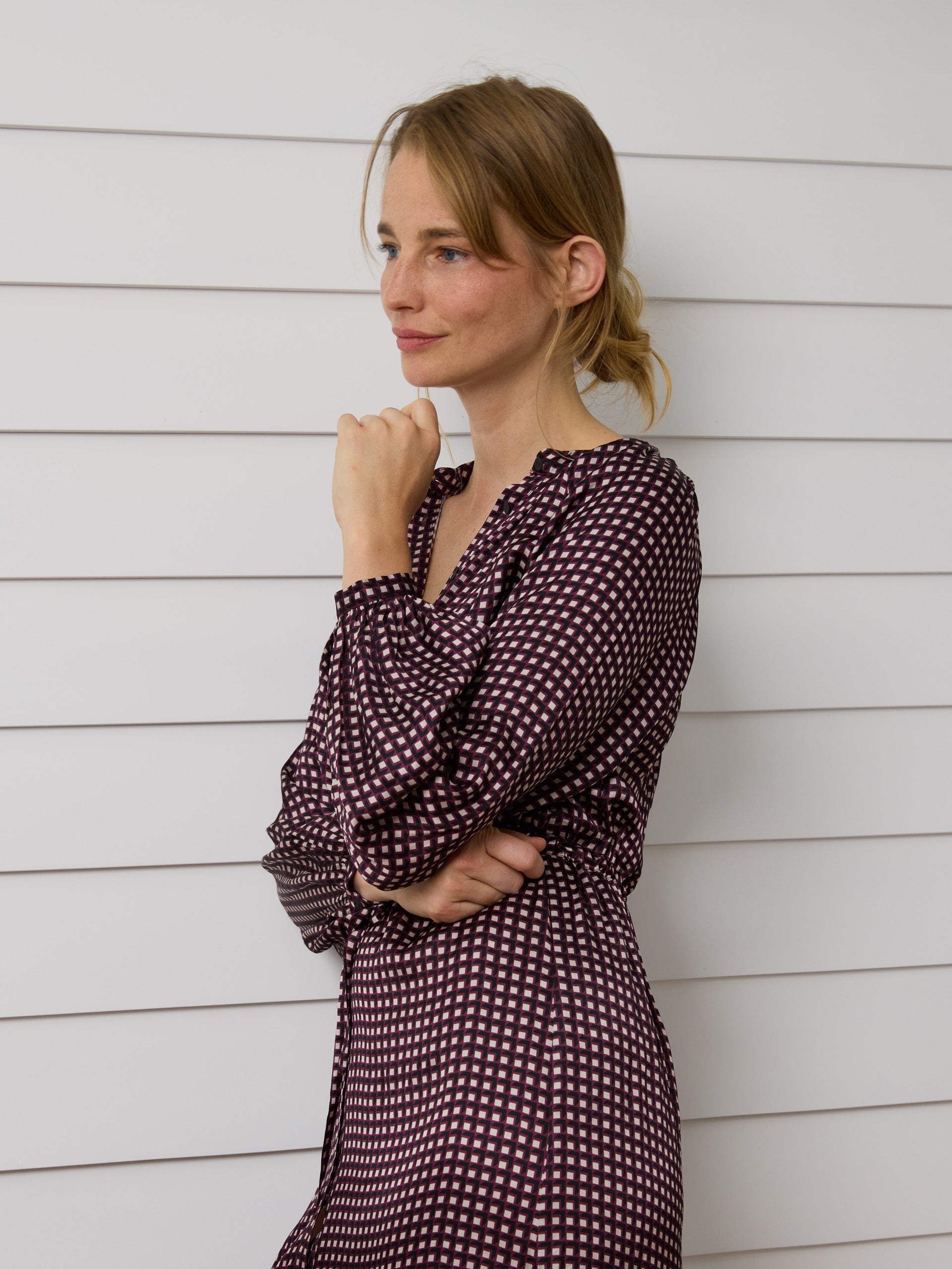 Vestido largo estampado geometrico morados