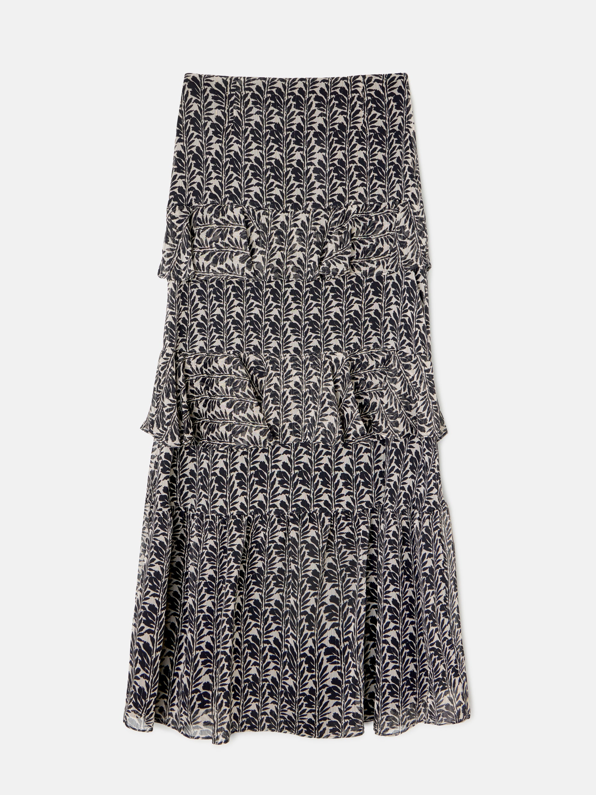 Saia comprida com folhos estampada preta