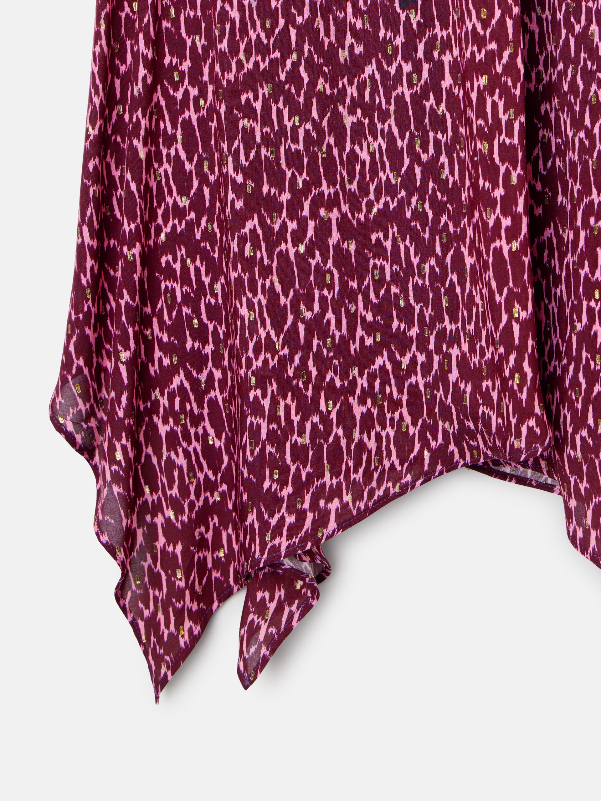 Purple lurex print asymmetrical midi skirt
