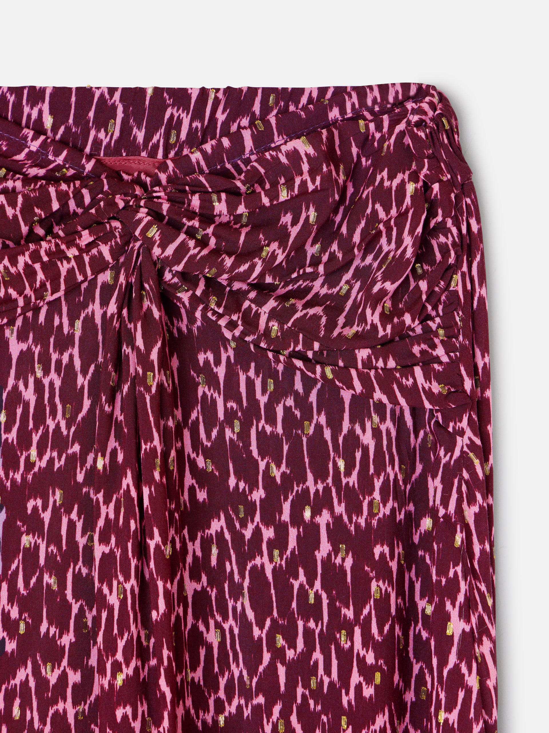 Purple lurex print asymmetrical midi skirt