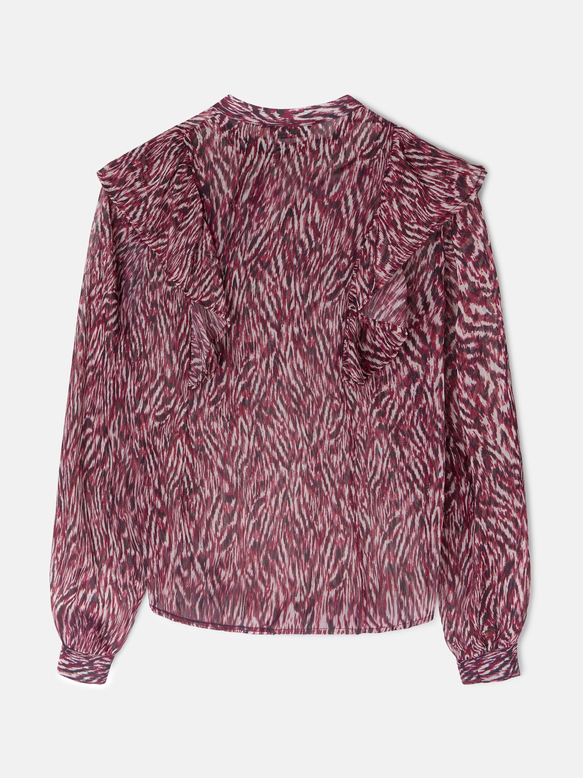 Blusa volante estampado animal print burdeos