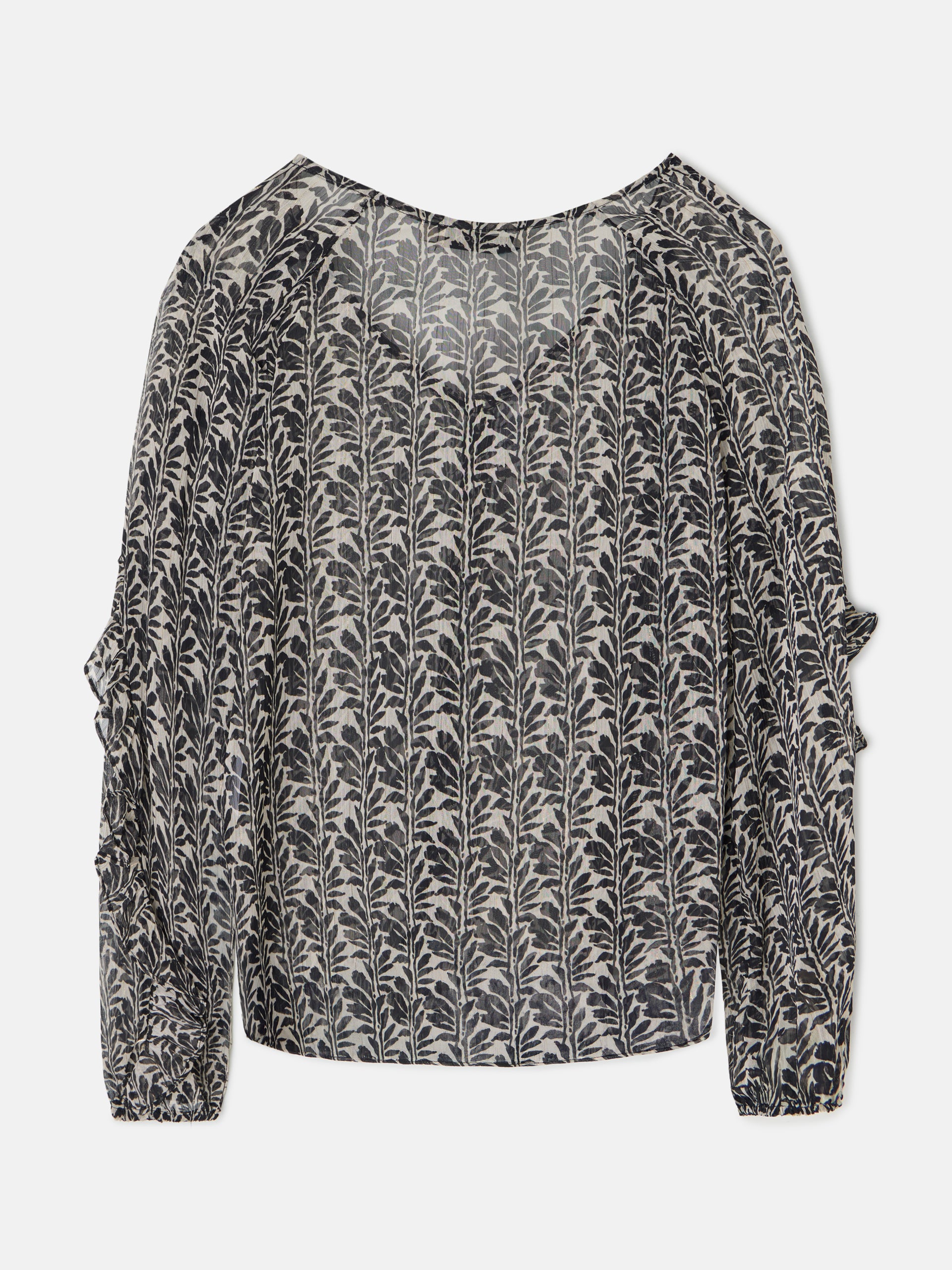 Blusa com folhos estampada em preto