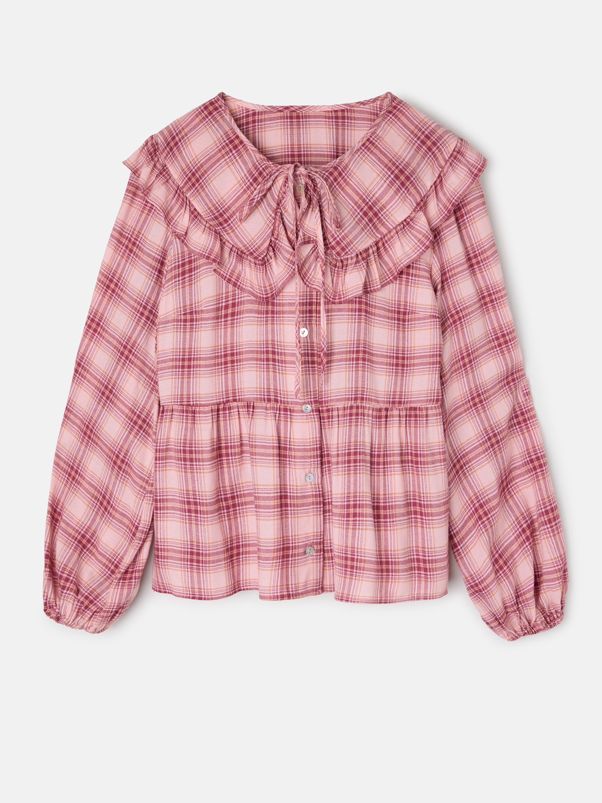 Blusa com gola bobo aos quadrados rosa