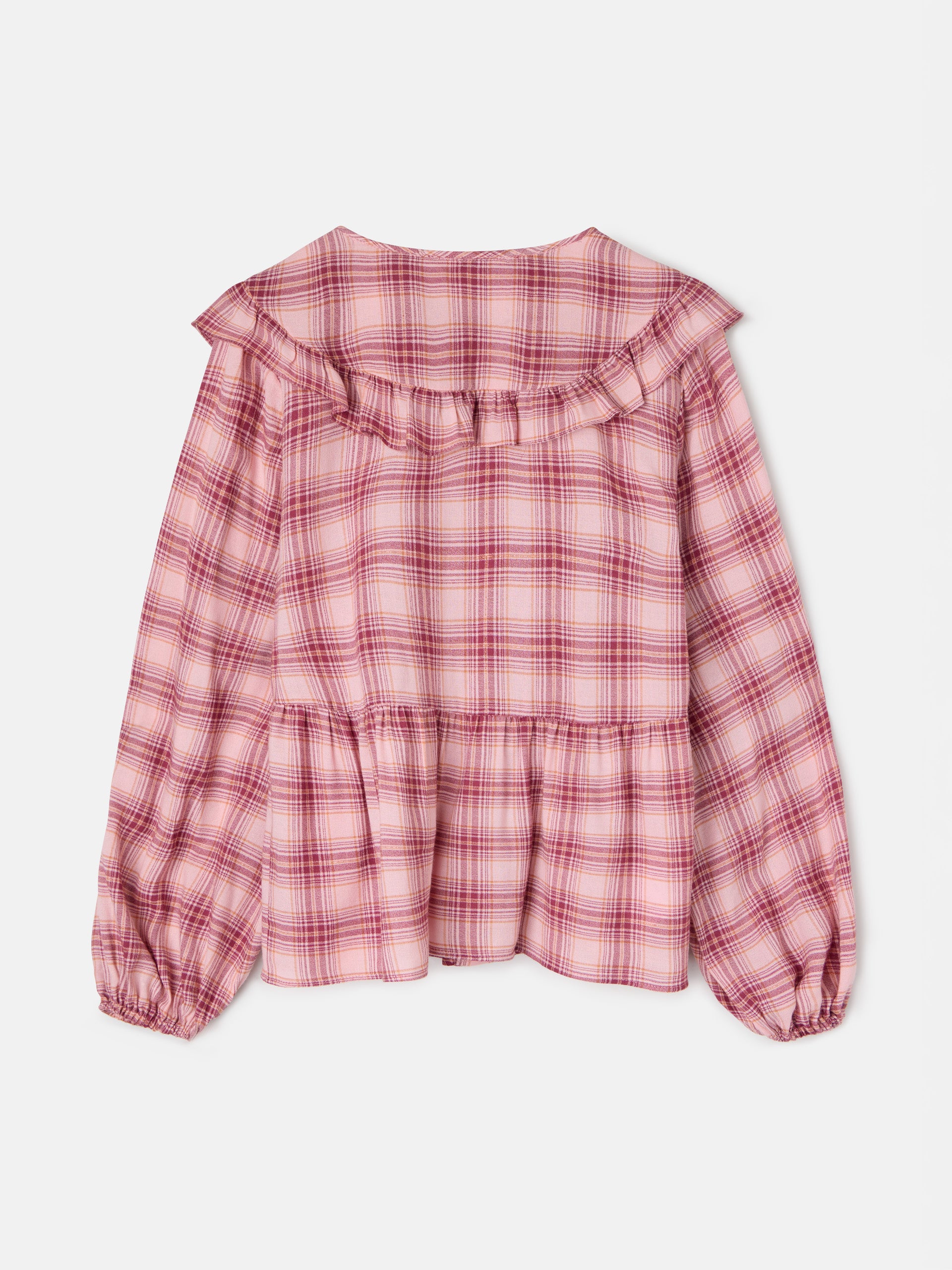 Blusa com gola bobo aos quadrados rosa