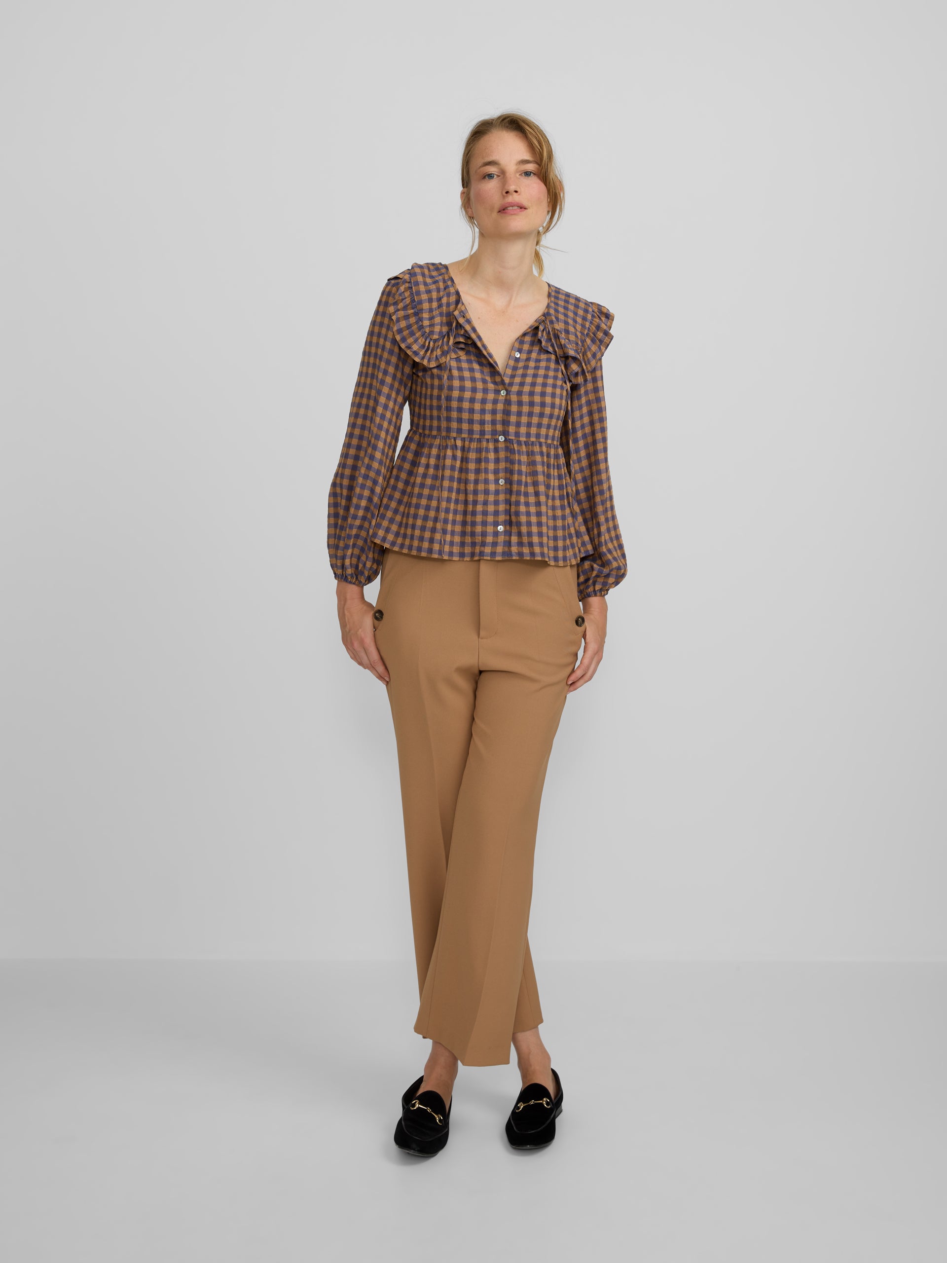 Blusa gola bobo vichy azul