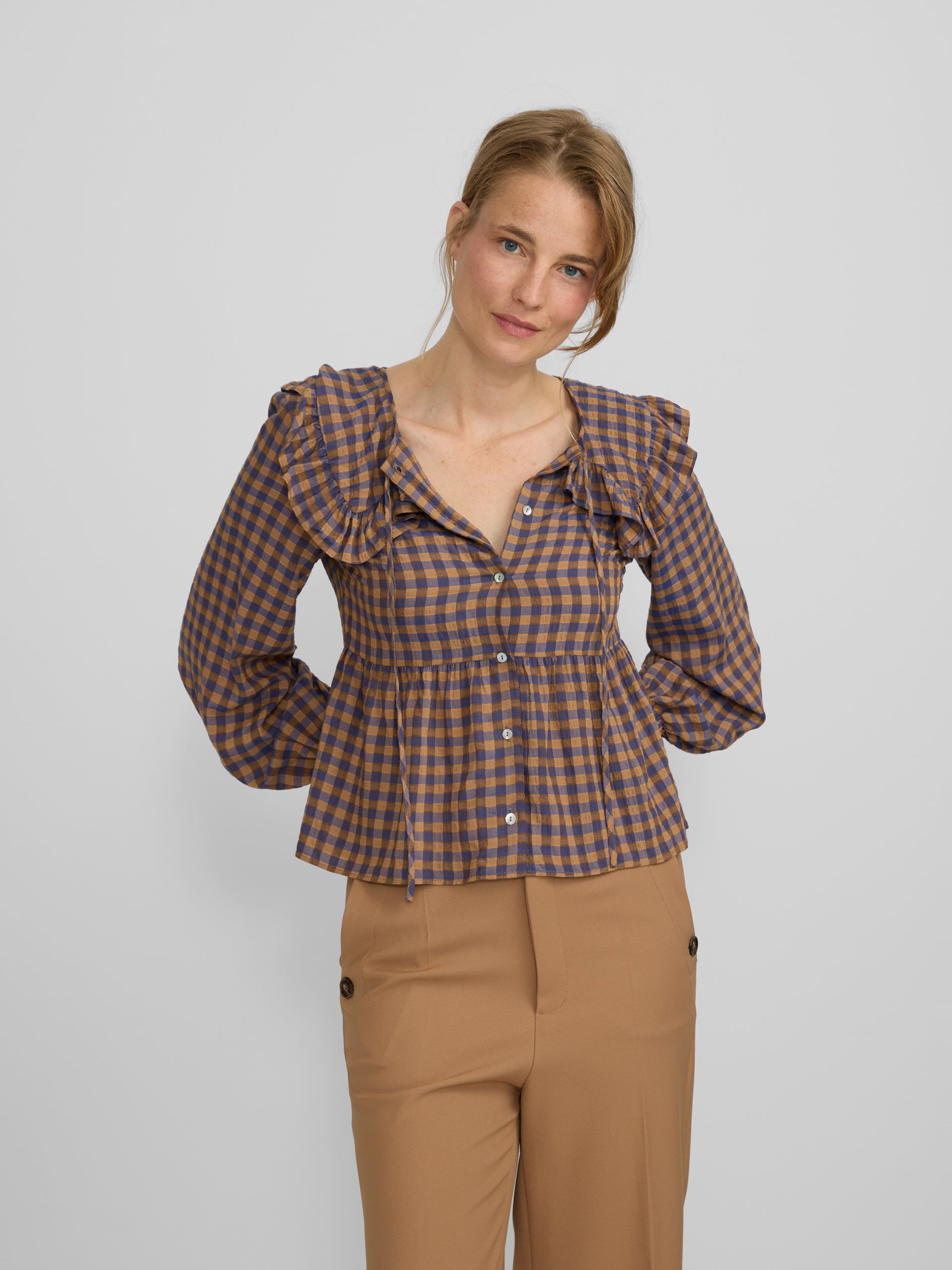 Blusa gola bobo vichy azul