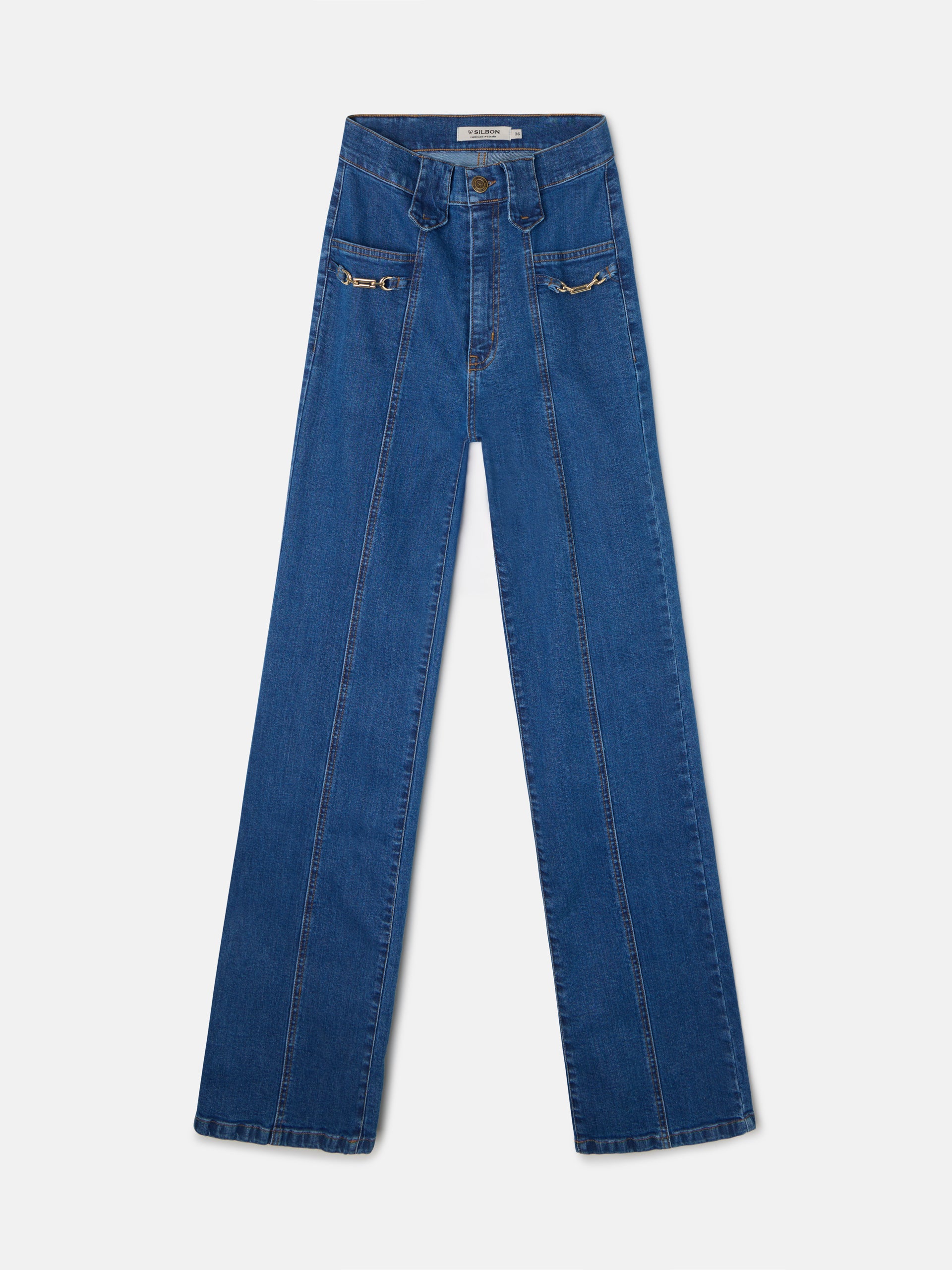 Pantalon en jean à jambe droite avec détail boucle