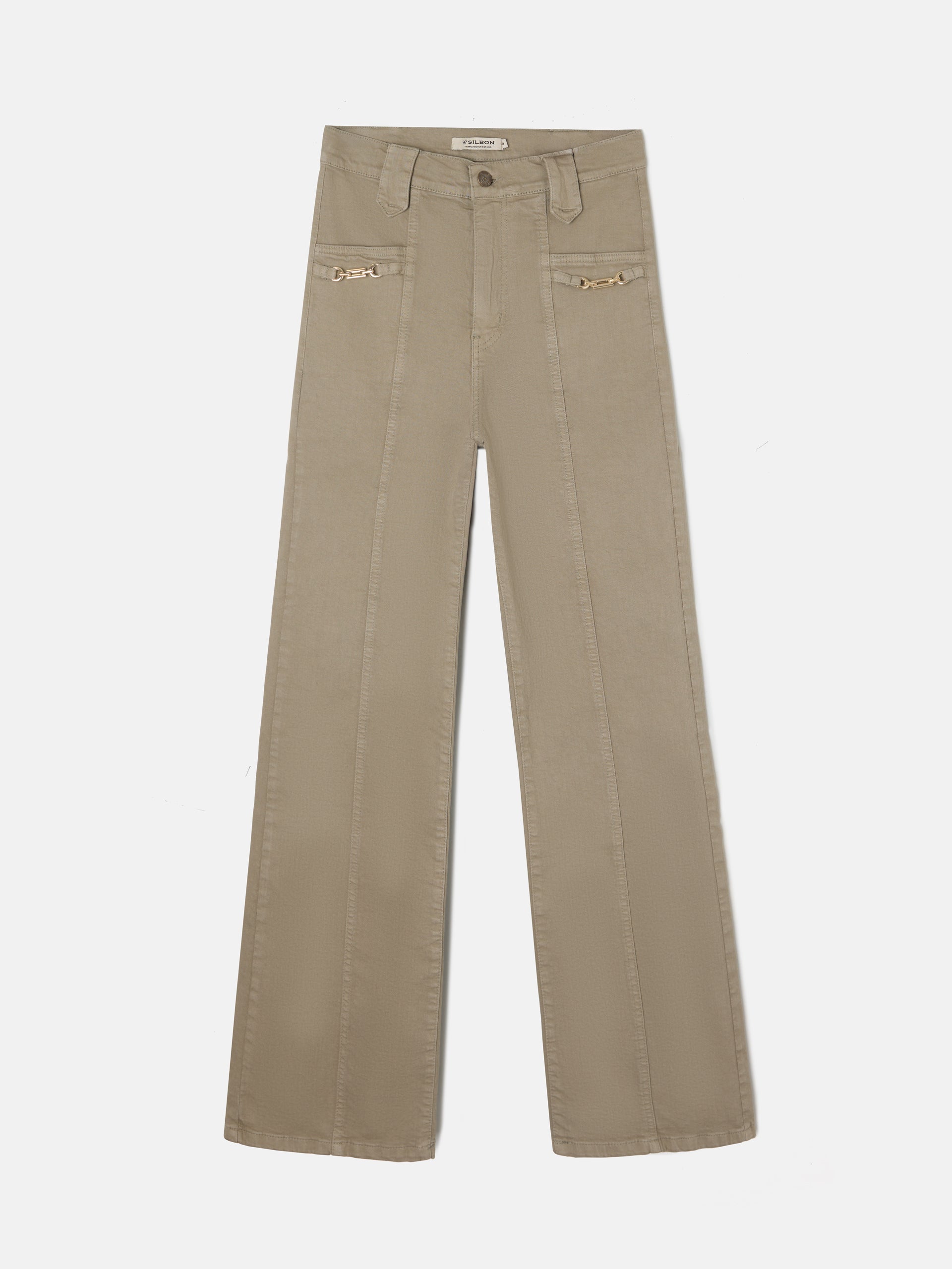 Pantalon recto detalle hebillas beige oscuro