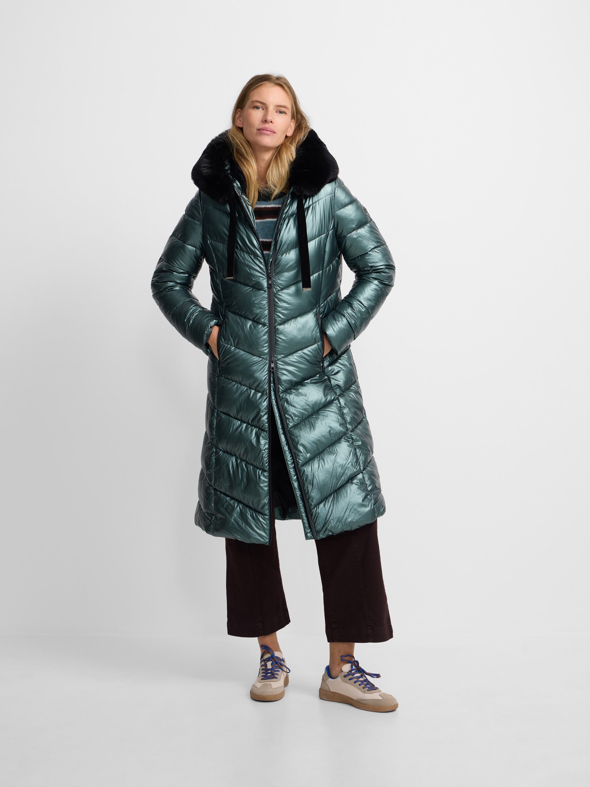 Parka larga acolchada verde - Main Image