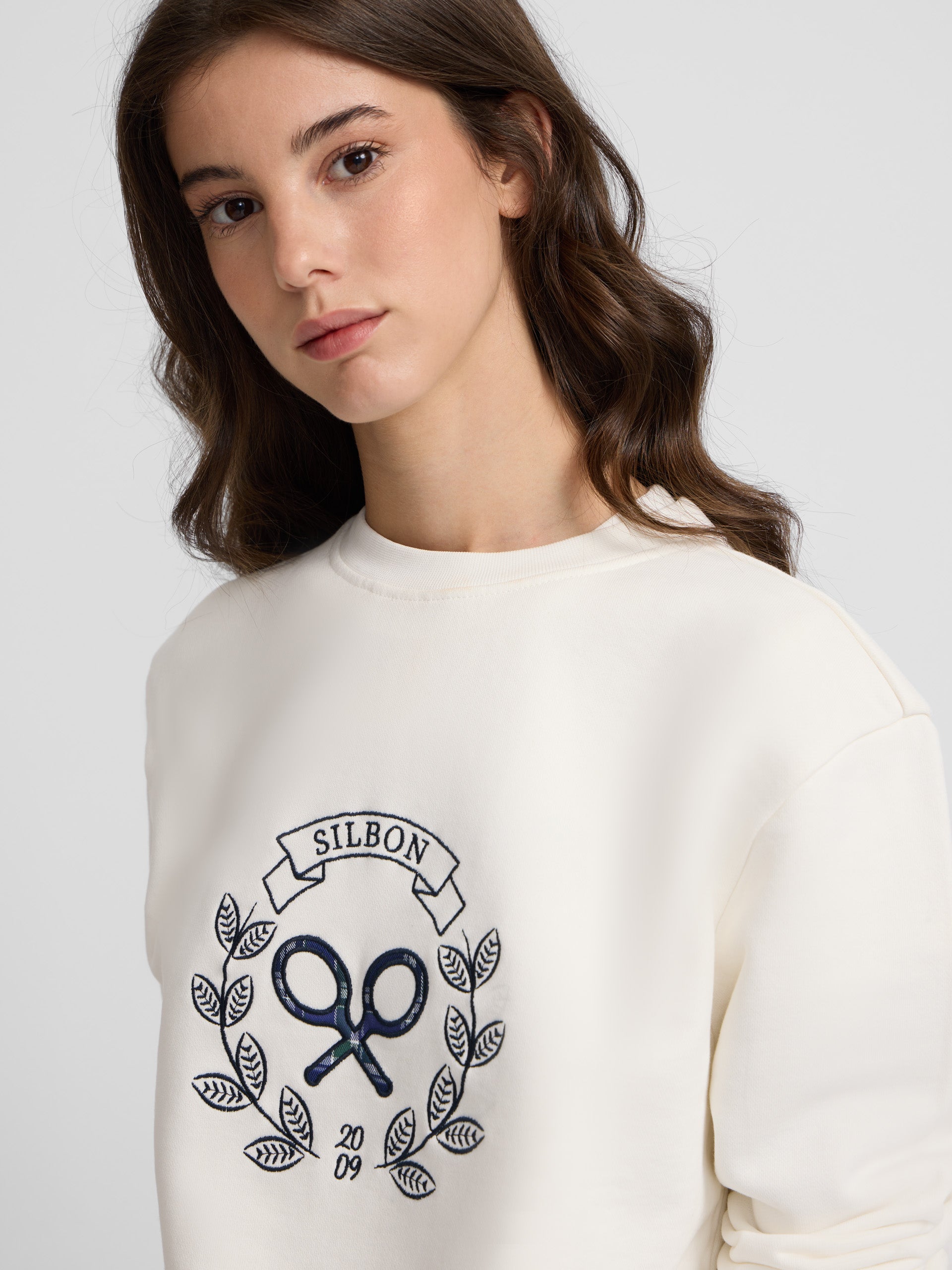 Sweatshirt mulher raquete xadrez cru