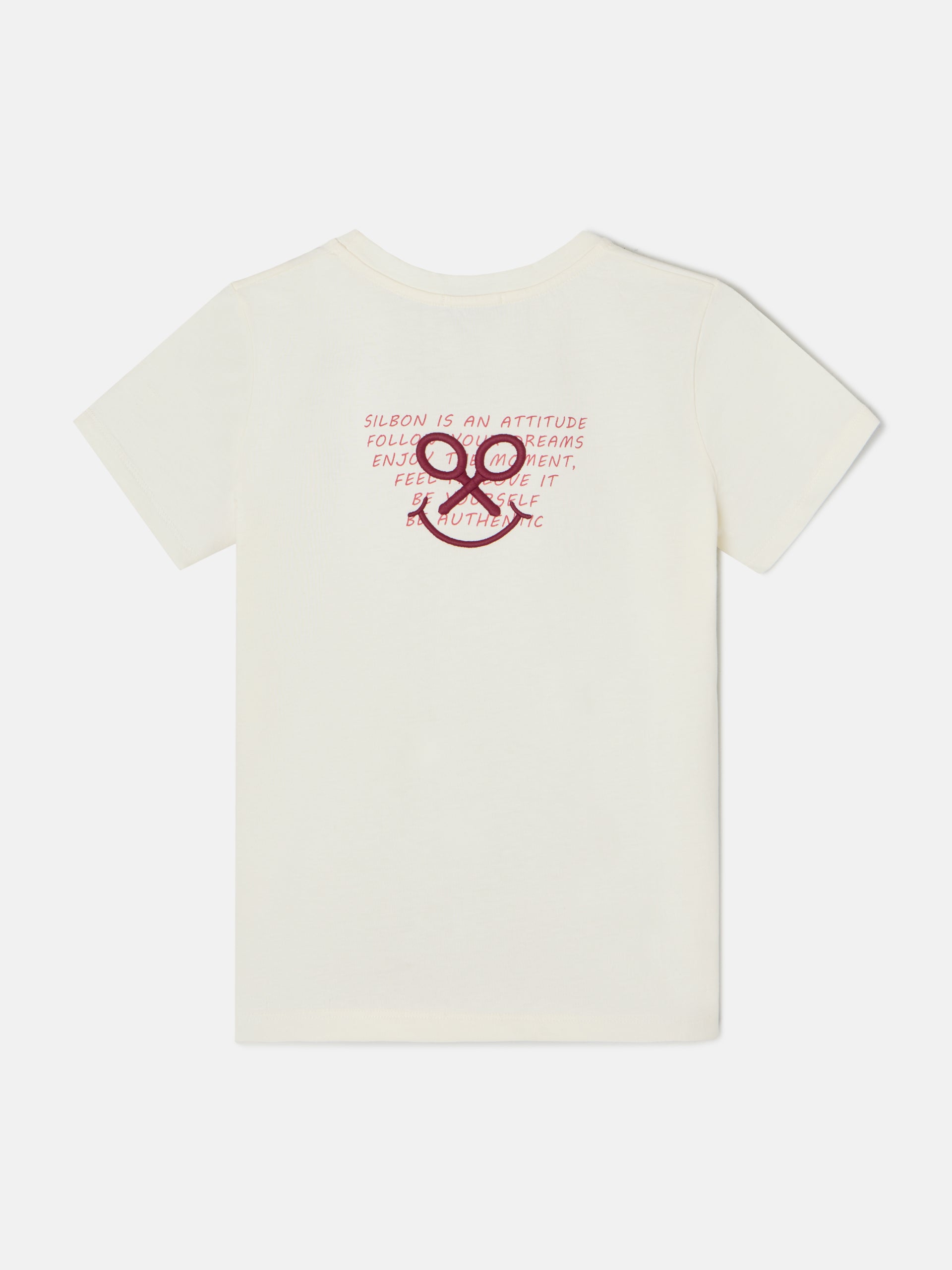 T-shirt mulher letras smile branca