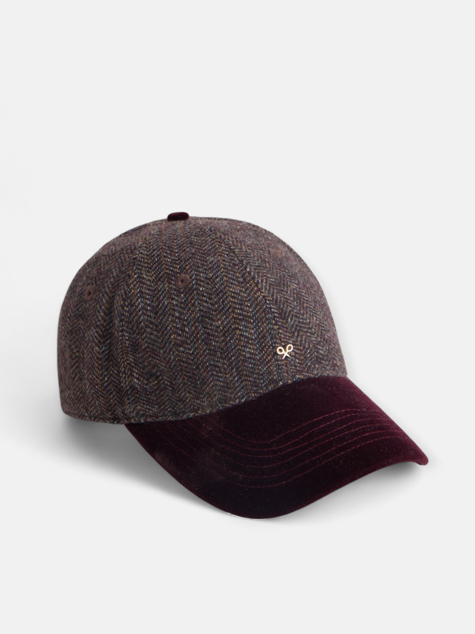 Women's burgundy herringbone cap