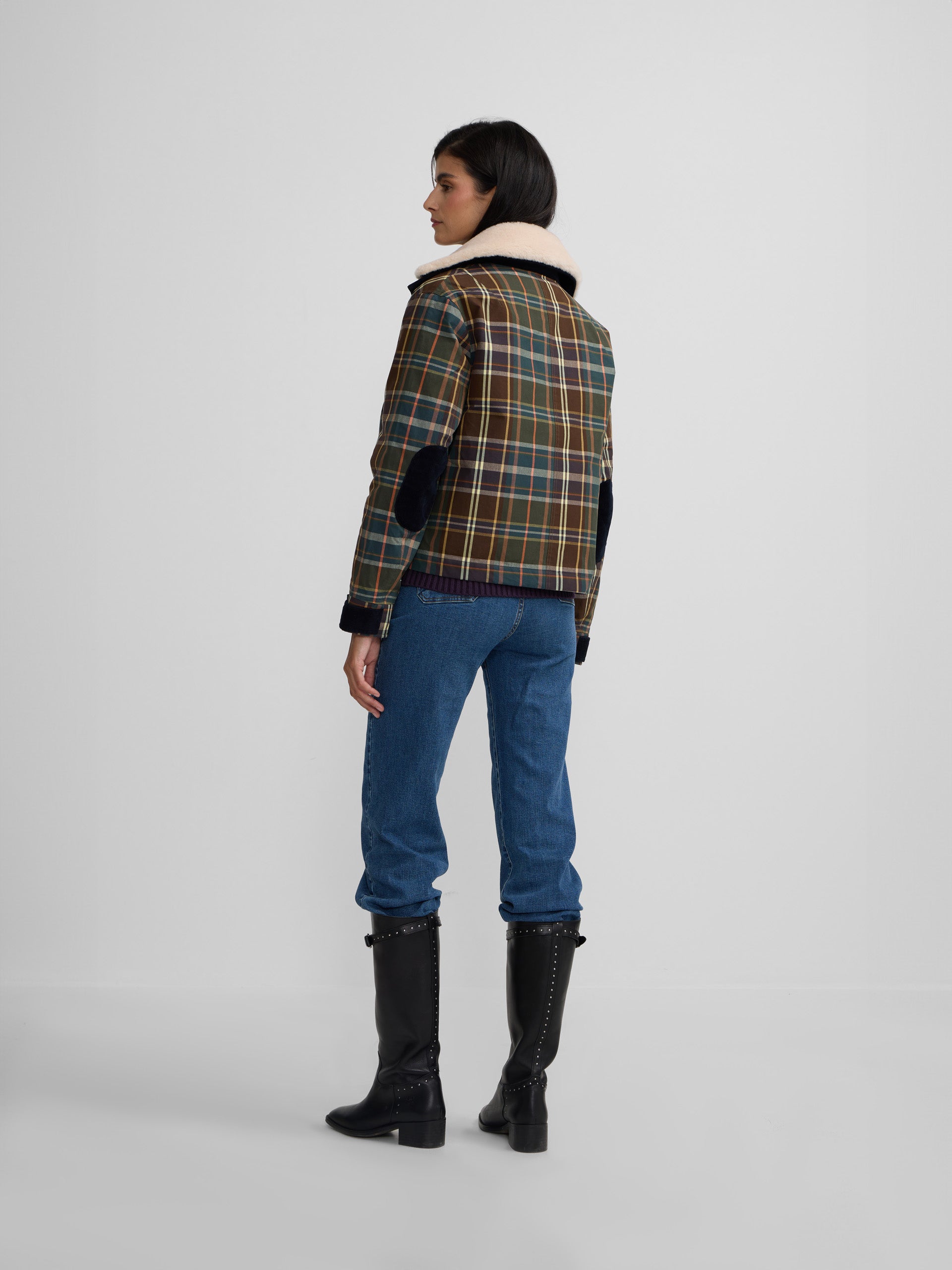 Veste en peau de mouton cirée à carreaux verts