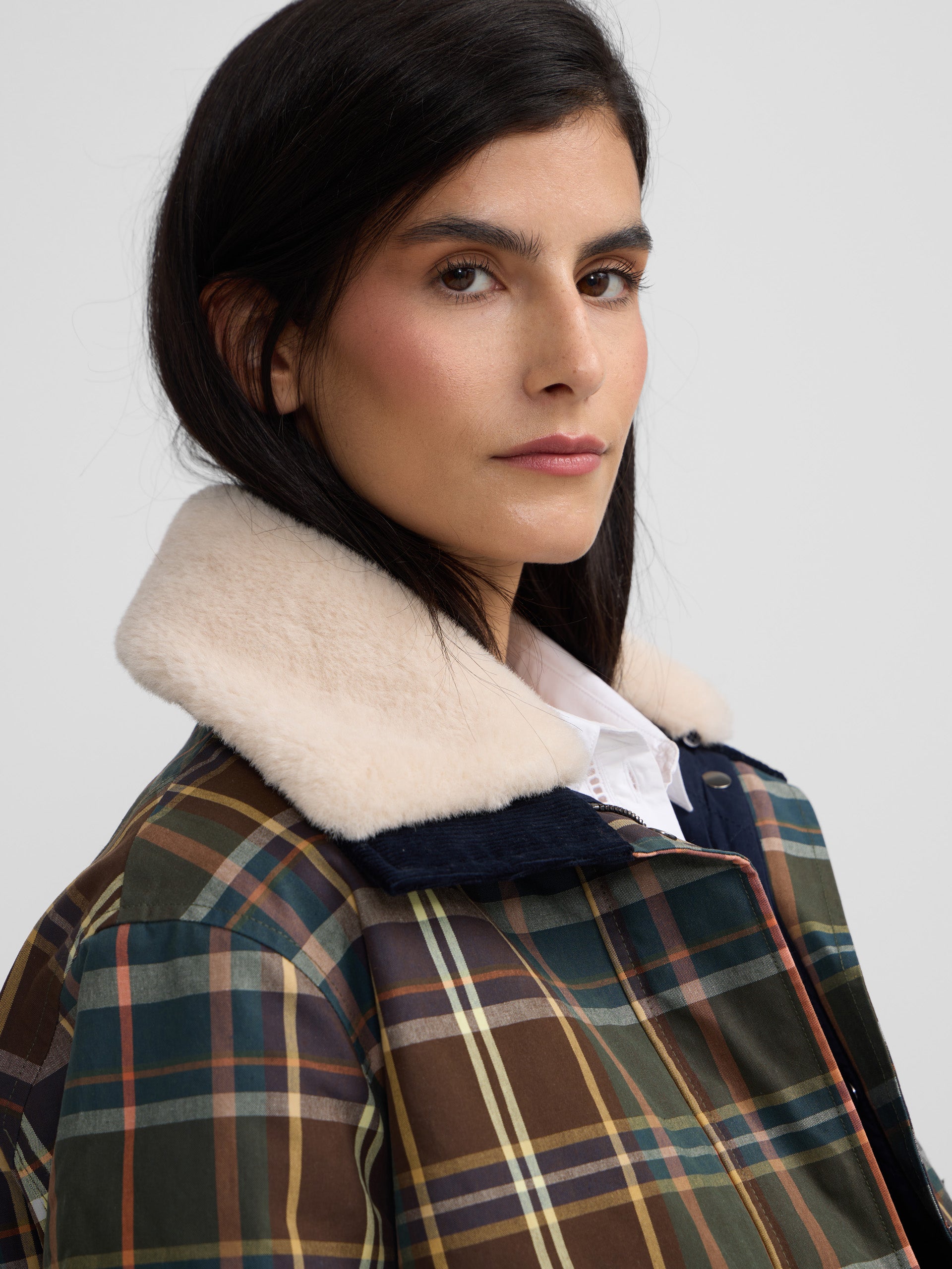 Veste en peau de mouton cirée à carreaux verts