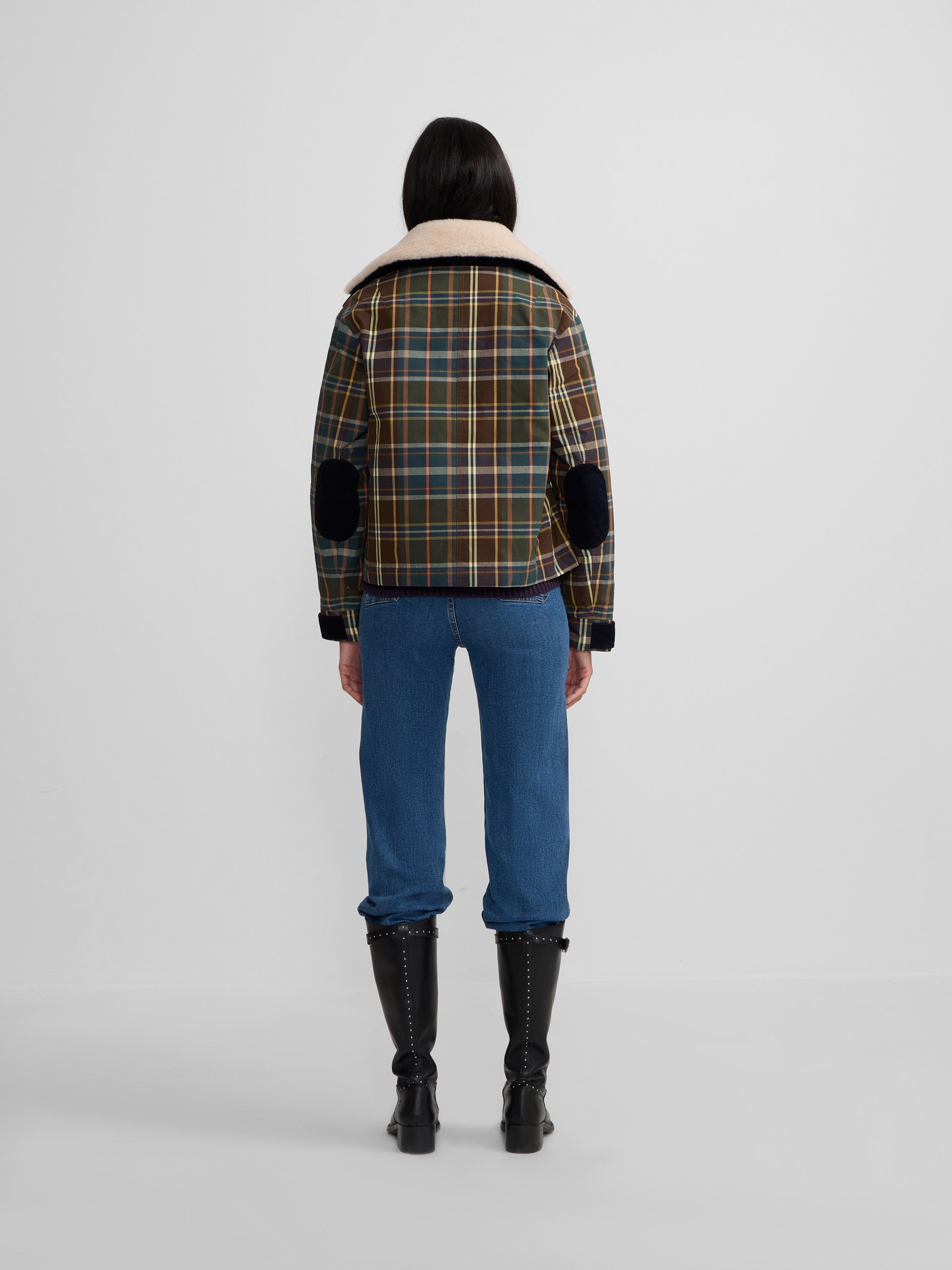 Veste en peau de mouton cirée à carreaux verts