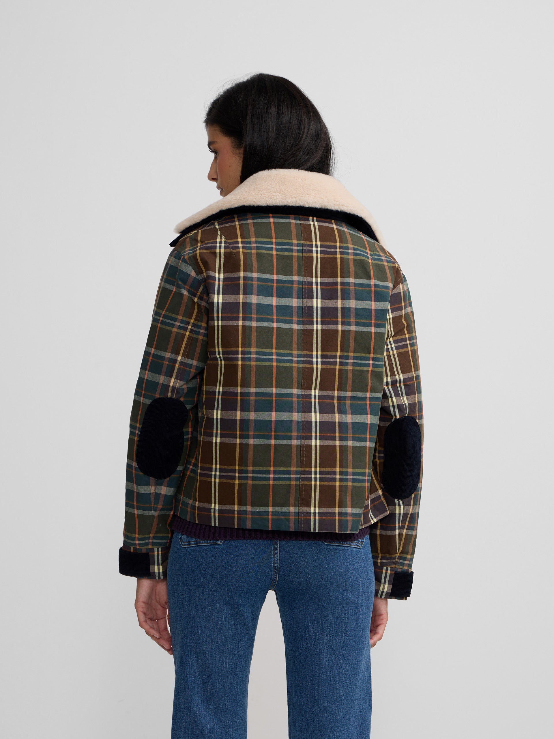 Veste en peau de mouton cirée à carreaux verts