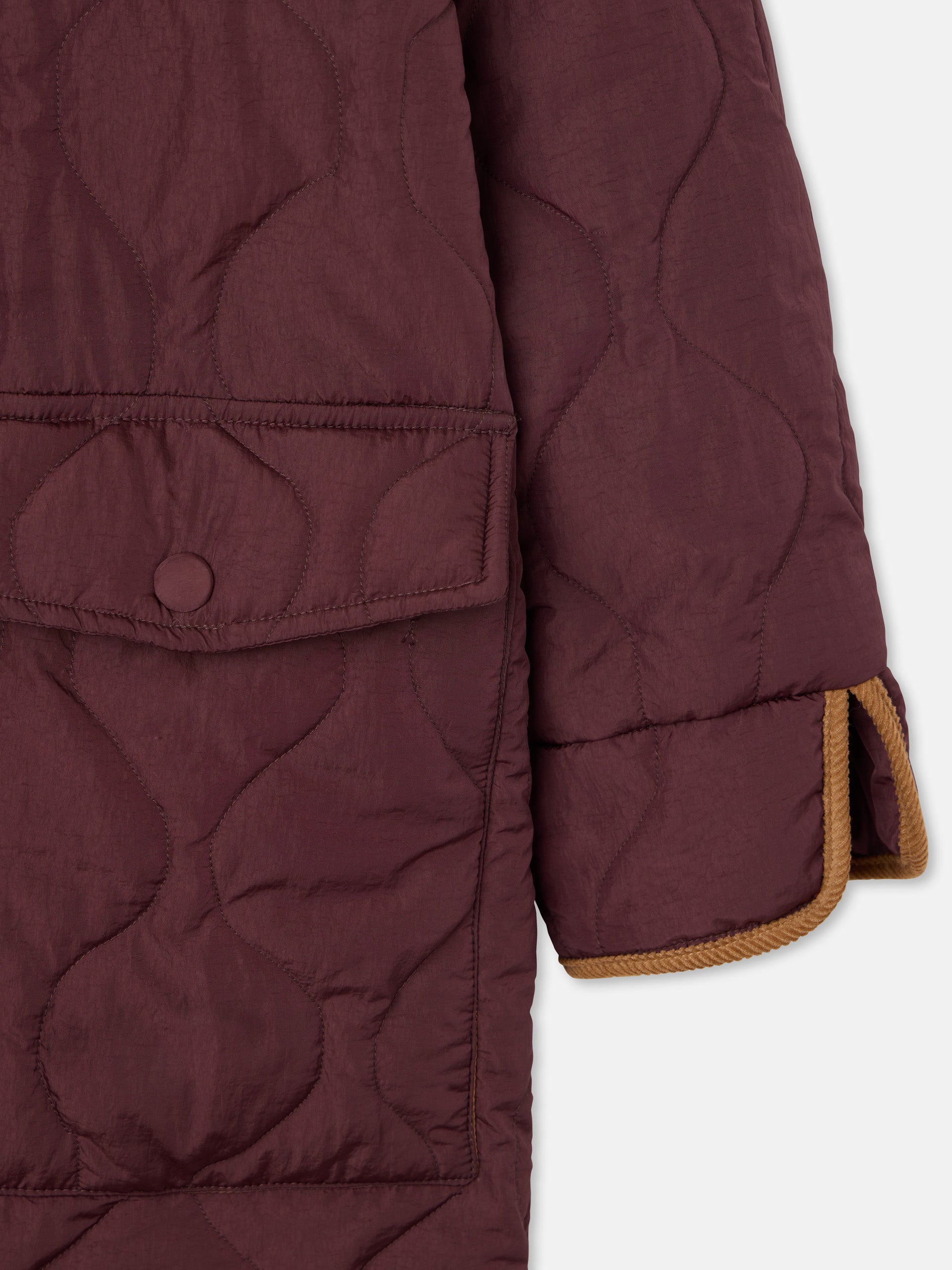 Parka larga acolchada detalles pana burdeos