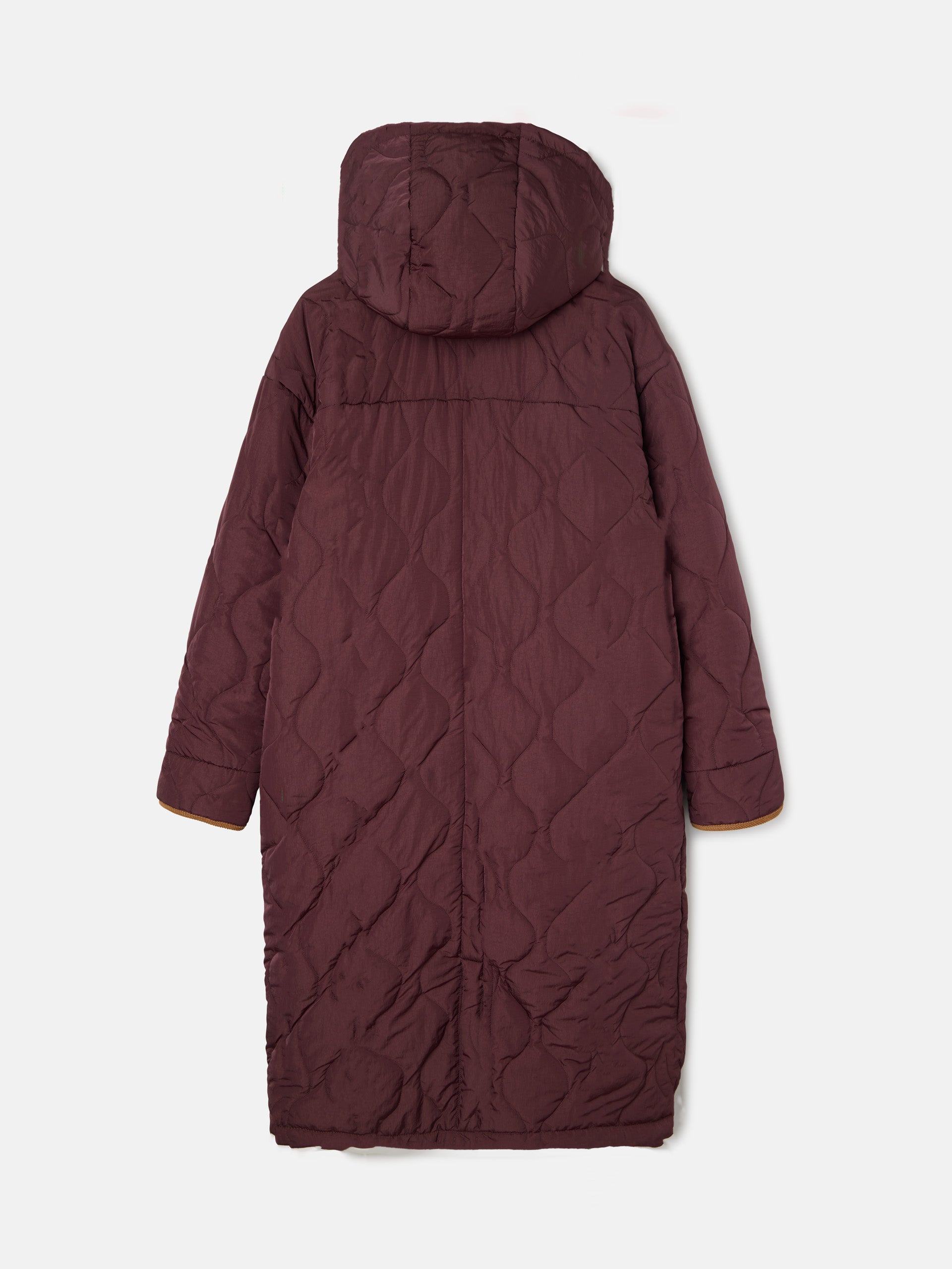 Parka larga acolchada detalles pana burdeos