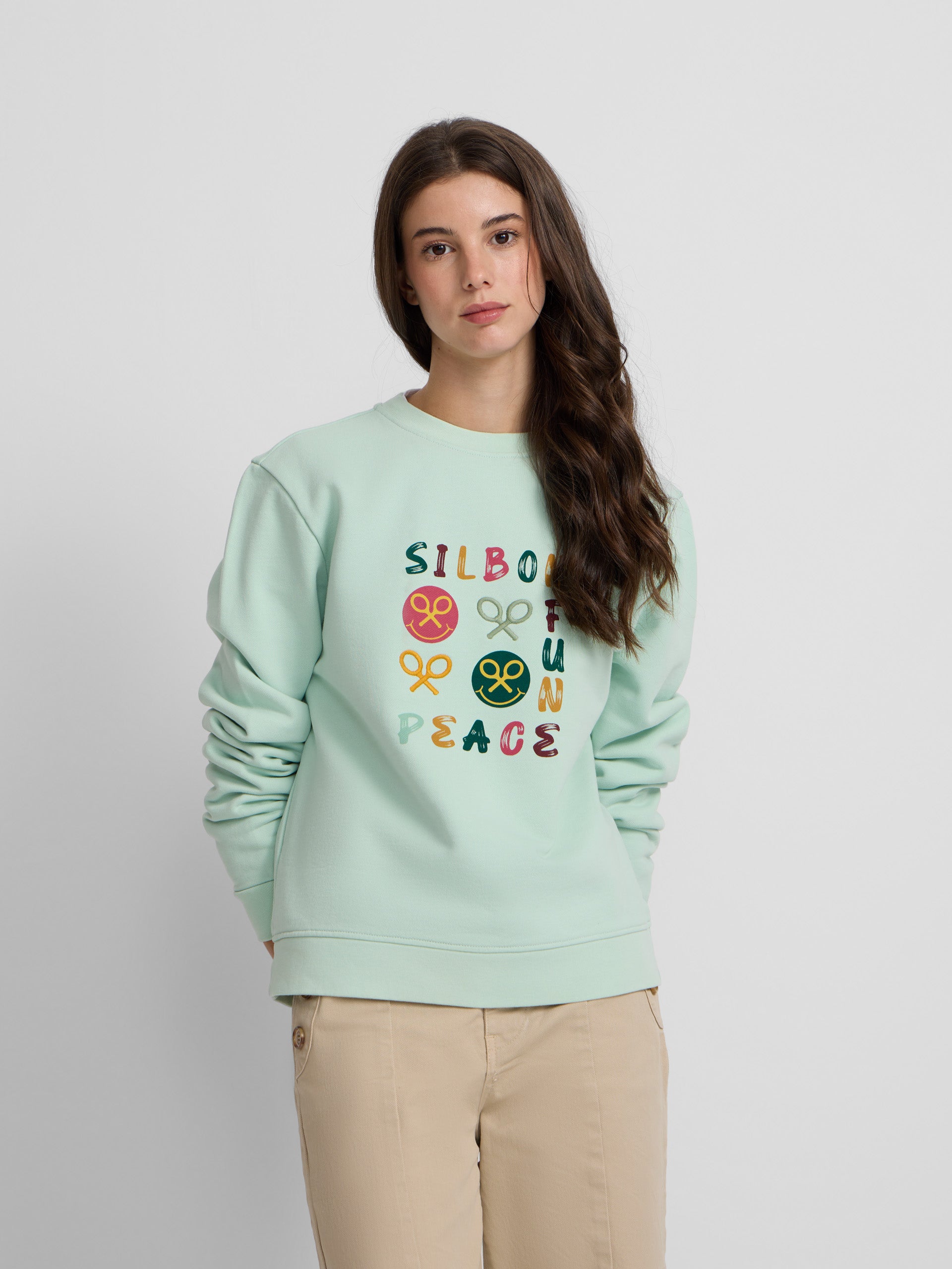 Sweatshirt woman fun and peace verde
