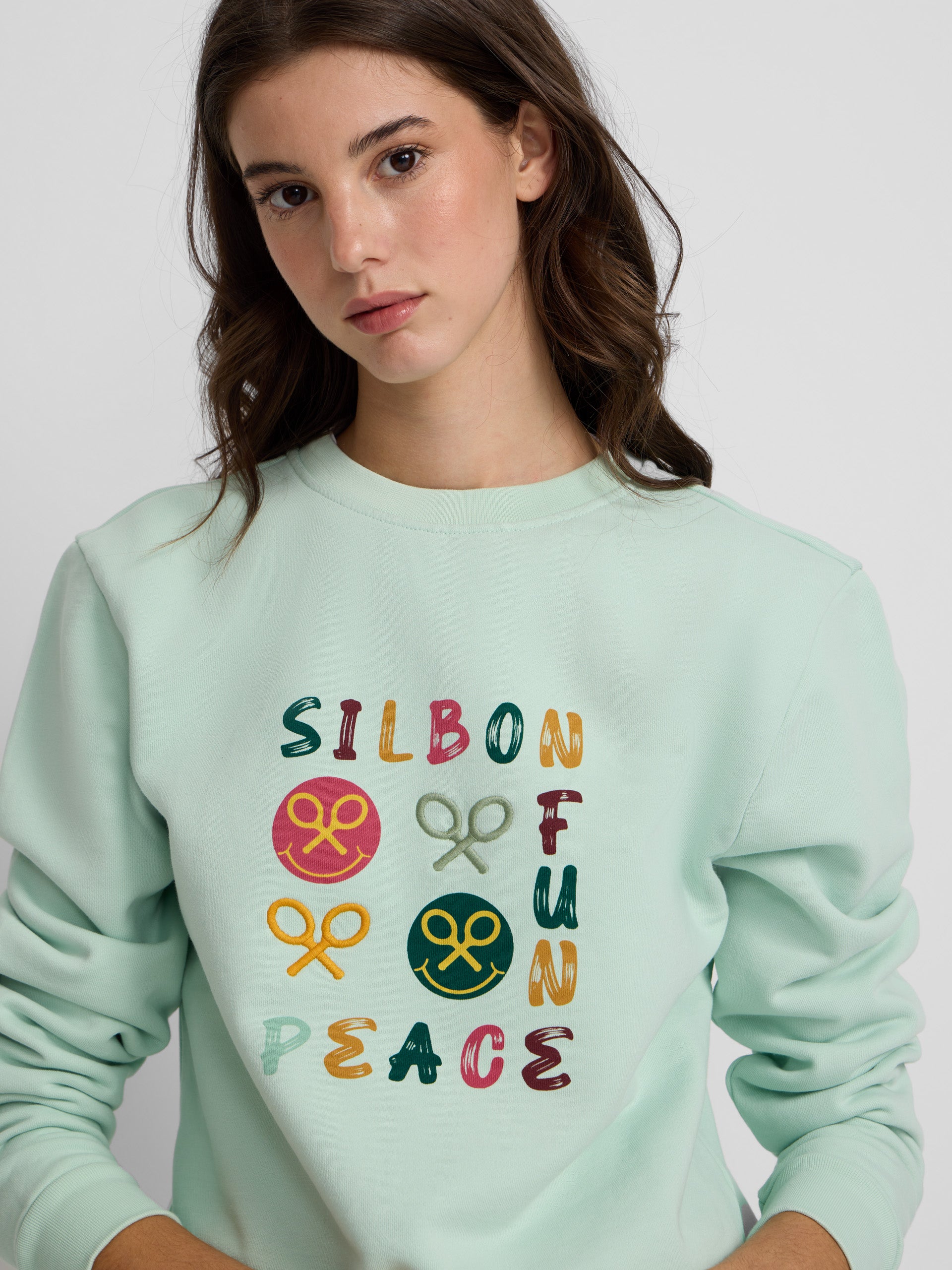 Sweatshirt woman fun and peace verde