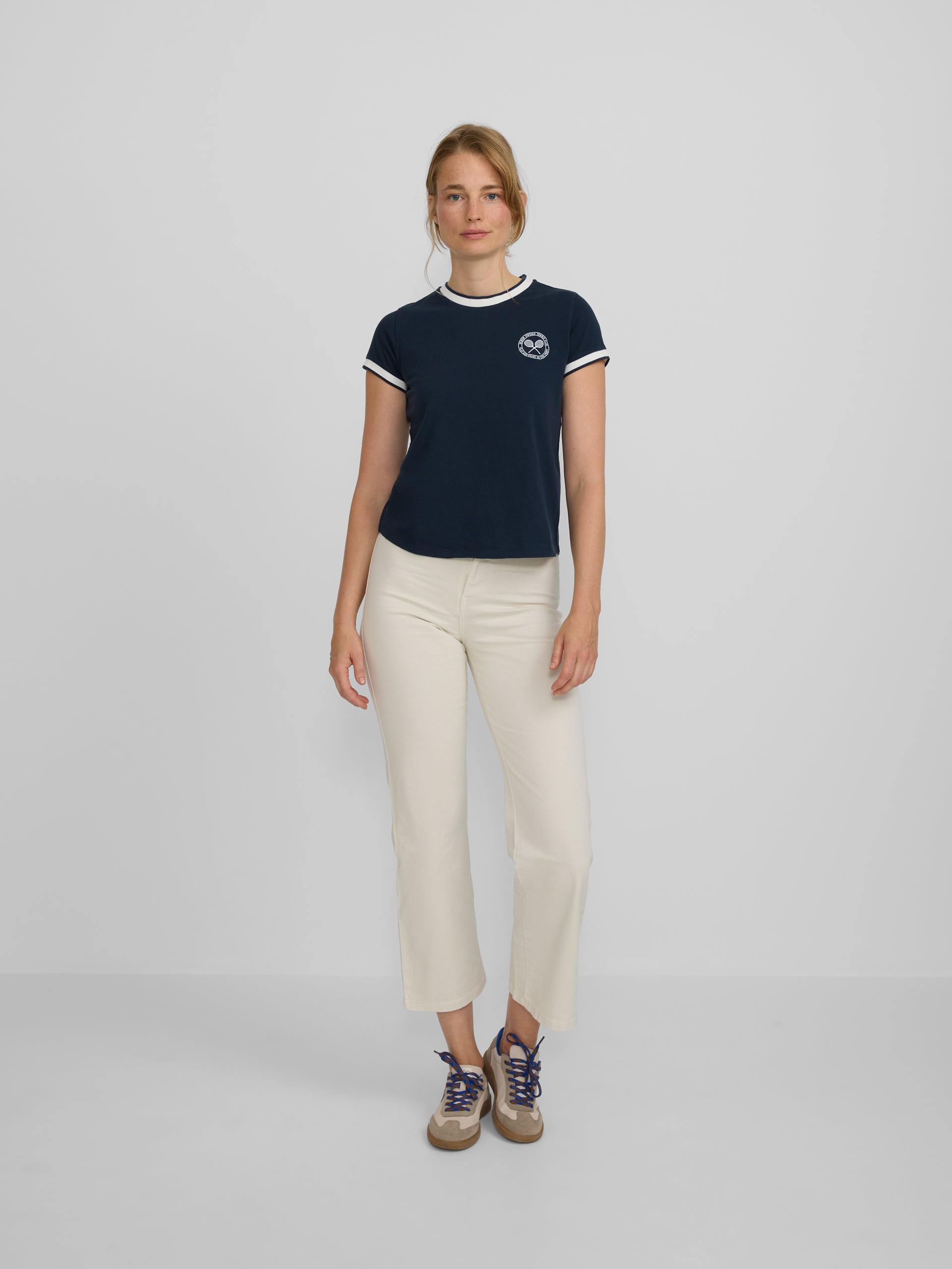 T-shirt mulher varsity azul-marinho